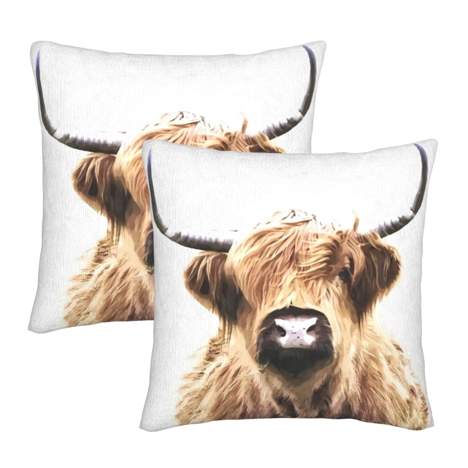 EAGSTS Set of 2 Western Print Throw Pillow Covers 20x20 Inch - Christmas Animal Highland Cow Cattle Pillow Cases for Rustic Country, Dorm Room, Home & Ranch Decor - Perfect for Western Theme Bedroom, Living Room Sofa and Farmhouse Style Gift