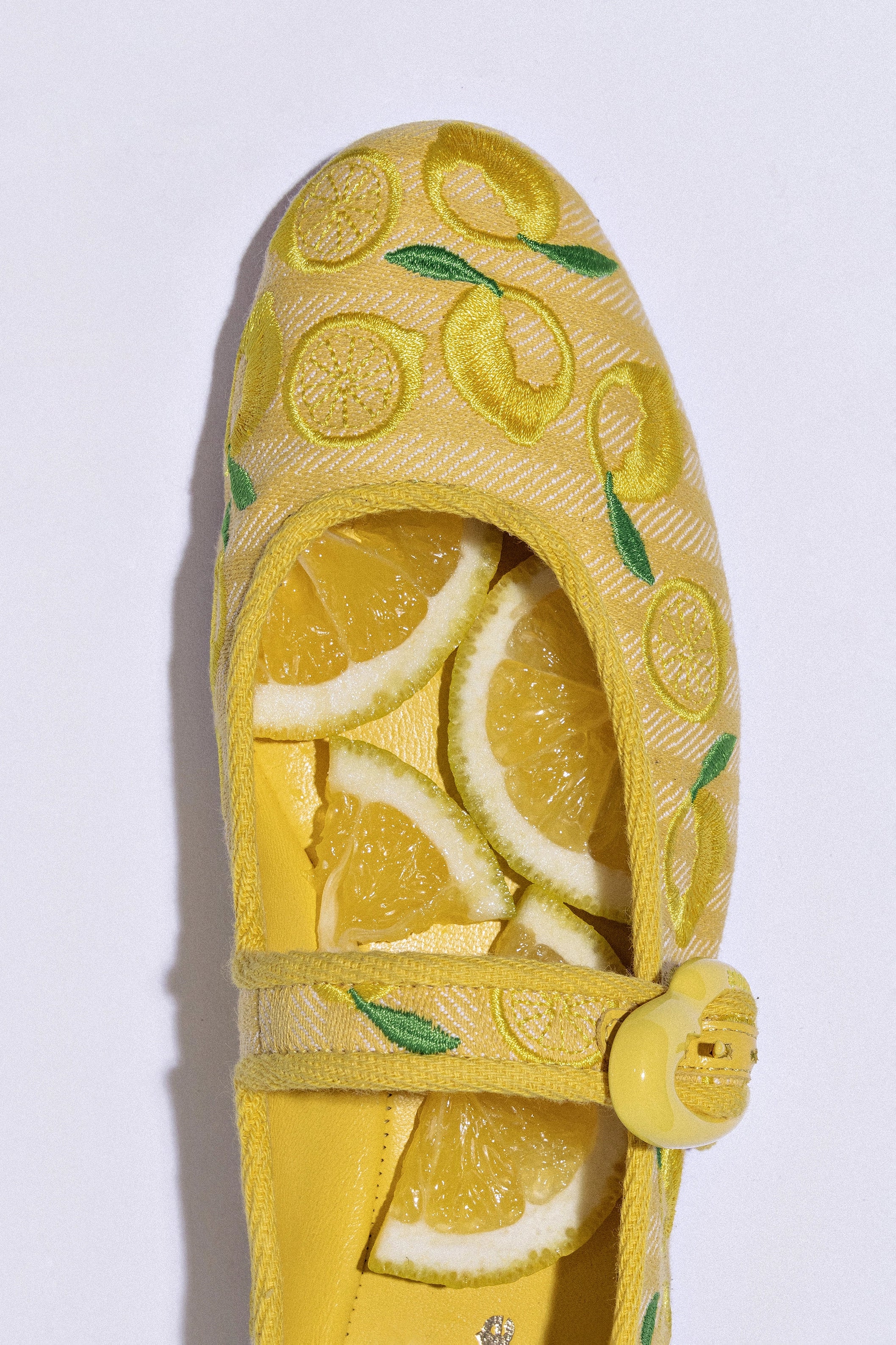 Verona Ballet Flat Shoes for Women - Sunrise Striped Fabric with Sicilian Lemon Embroidery | Comfortable & Stylish for Casual Wear, Office, and Travel