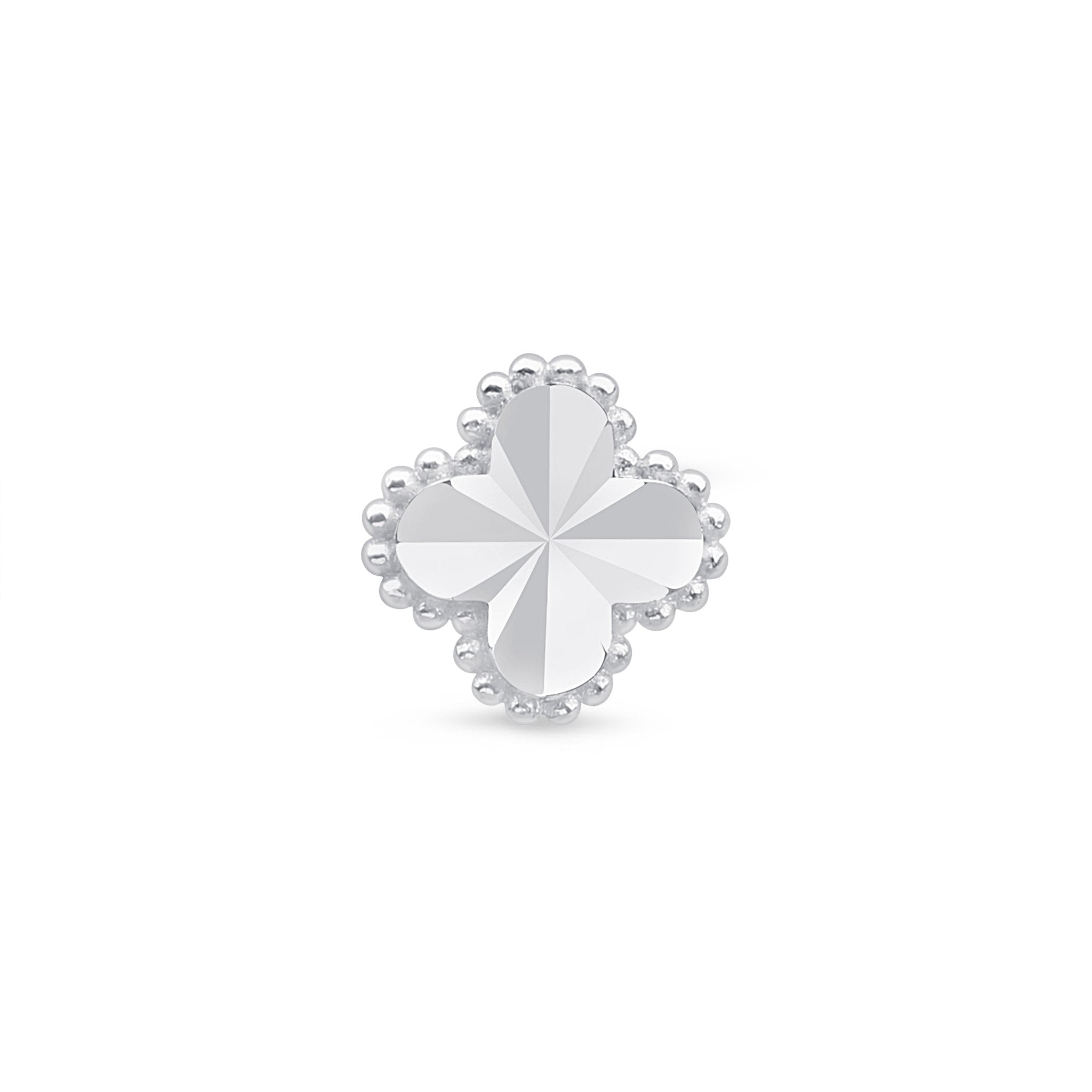 14K White Gold Diamond Cut Clover Stud Earrings - Flat Back for Secure Fit, Perfect for Everyday Wear & Special Occasions