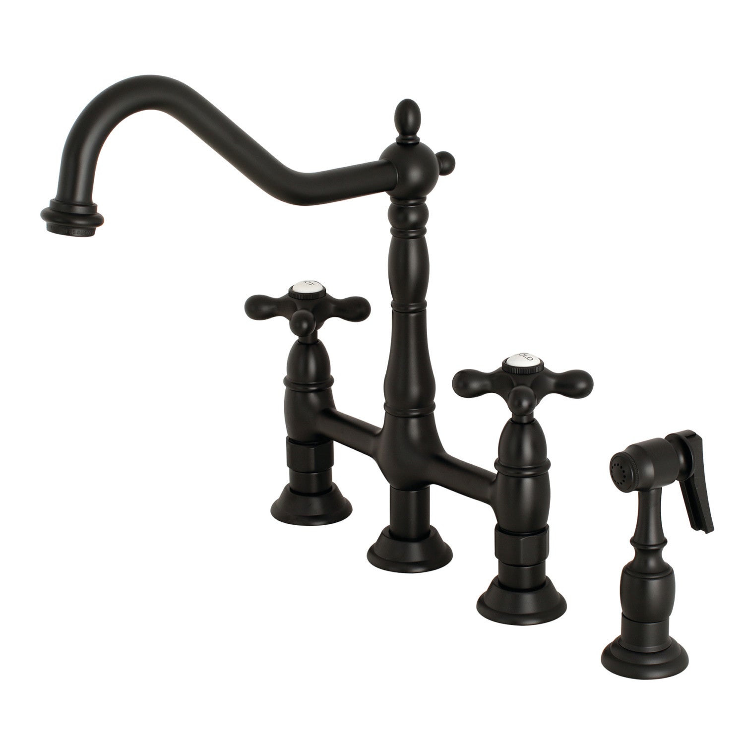 Stainless Steel Cross Handles Bridge Kitchen Faucet with Pull Down Side Sprayer - Perfect for Farmhouse, Vintage, and Industrial Style Kitchens