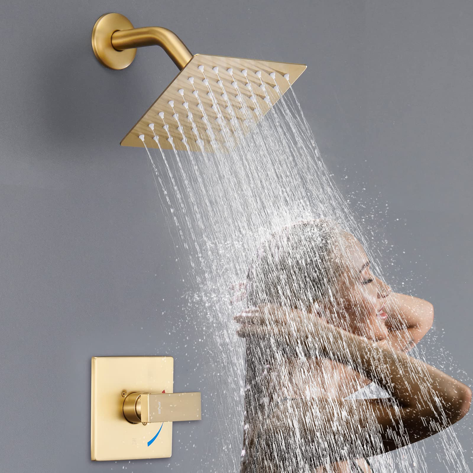 Premium Brushed Gold Shower Faucet Set with 6-Inch Rainfall Shower Head & Valve - Single Handle Bathroom Shower Trim Kit for Modern Home & Spa Experience