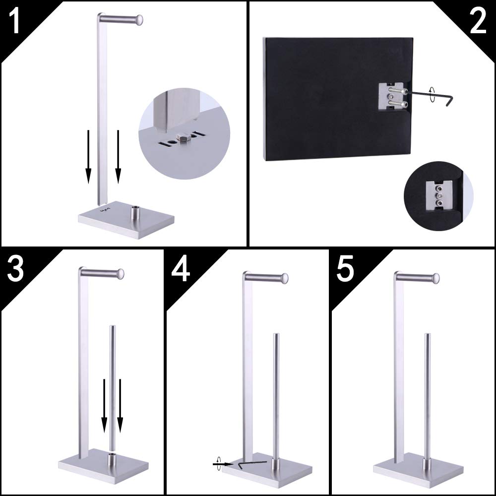 Premium GERZWY SUS 304 Stainless Steel Free Standing Toilet Paper Holder - Brushed Nickel Finish Bathroom Tissue Roll Stand for Modern Bathrooms, Powder Rooms & Guest Toilets - DZY022-LS