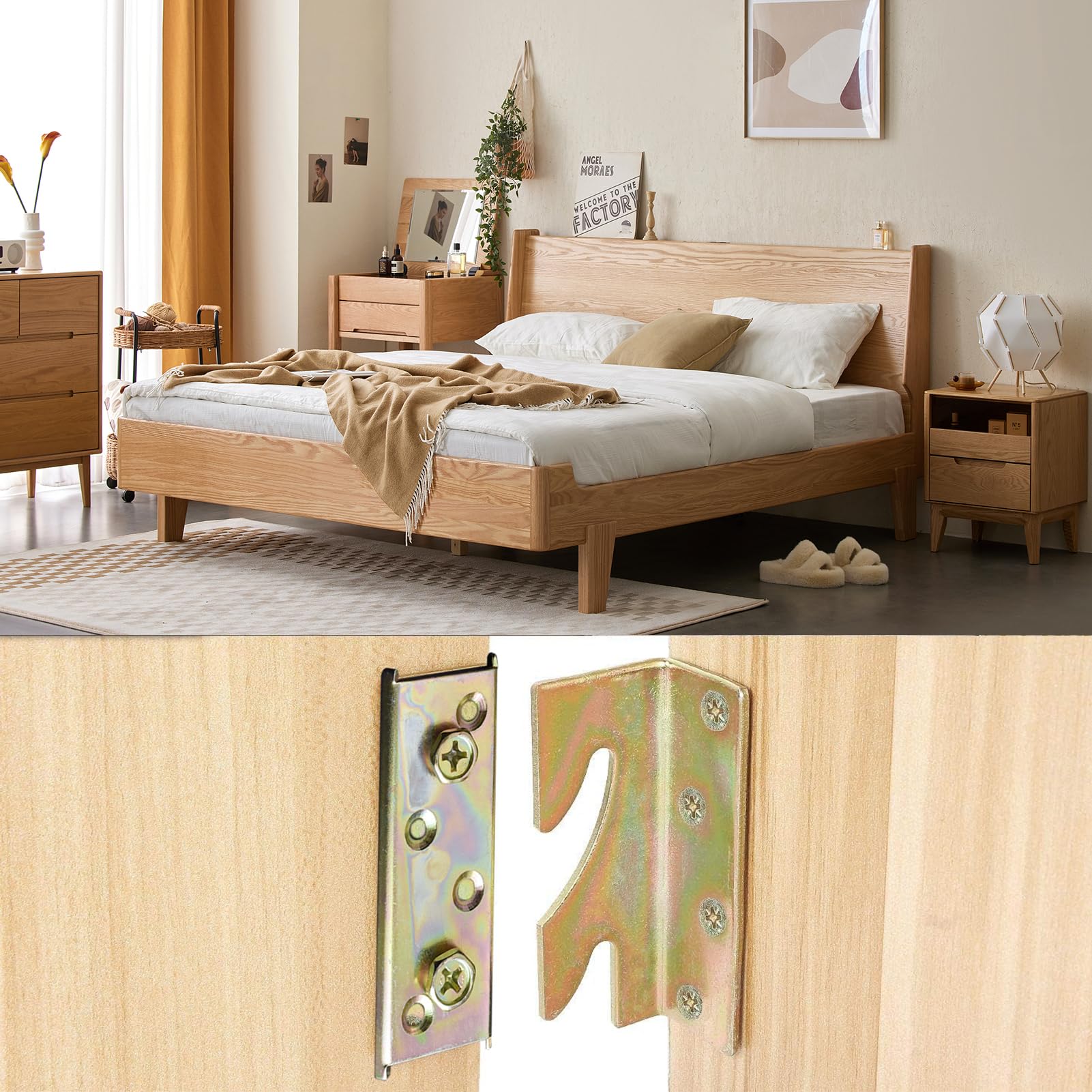 4 Sets Heavy Duty Bed Rail Brackets - Wooden Bed Frame Connectors with Screws for Secure Bed Assembly - Perfect for DIY Bed Frames, Bunk Beds & Furniture Repair