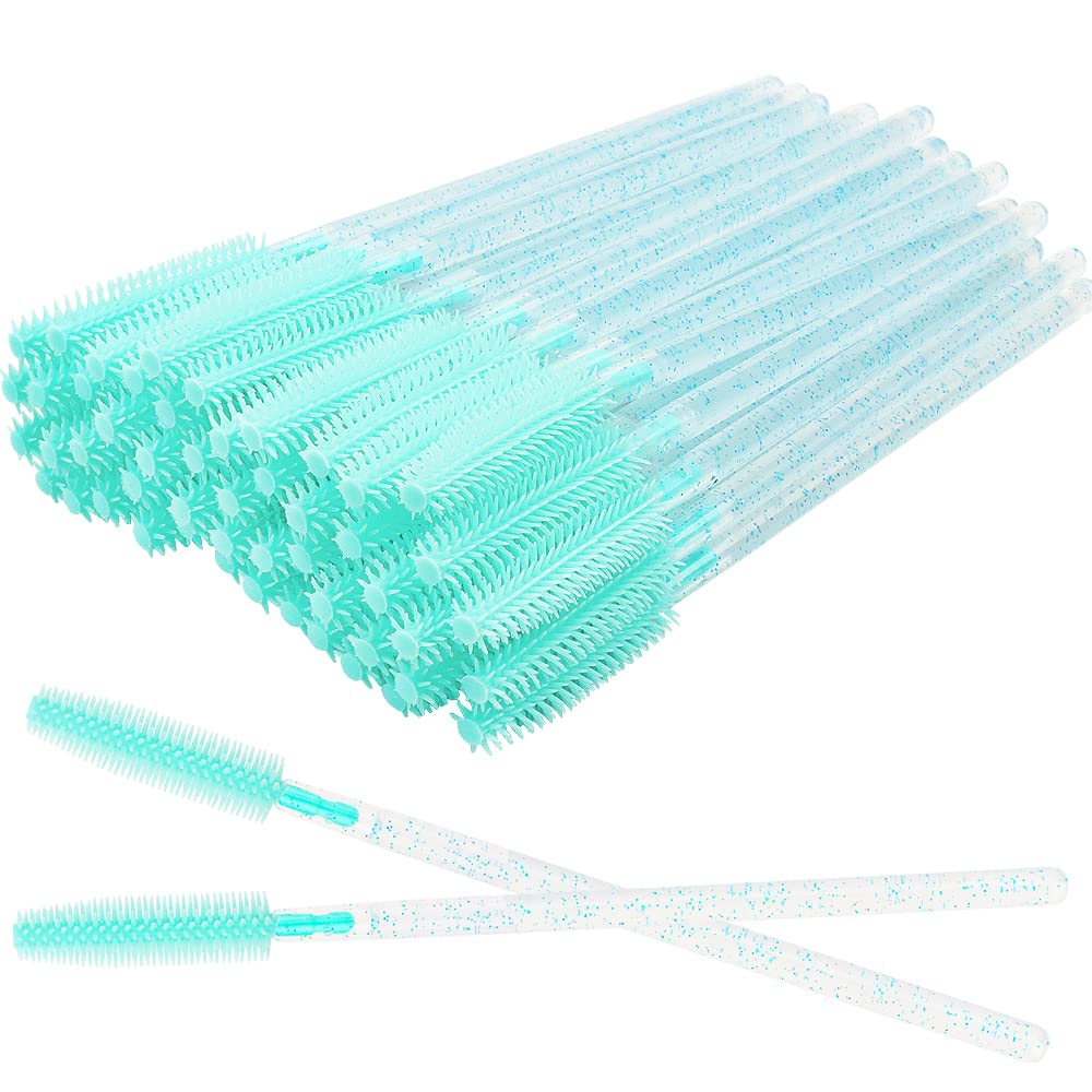 100 Pcs Disposable Silicone Mascara Wands - Reusable Eyelash Extension Brushes for Professional Makeup Artists & DIY Lash Lovers (Crystal Blue/Mint Green) - Perfect for Salon, Home Use & Travel Makeup Kit