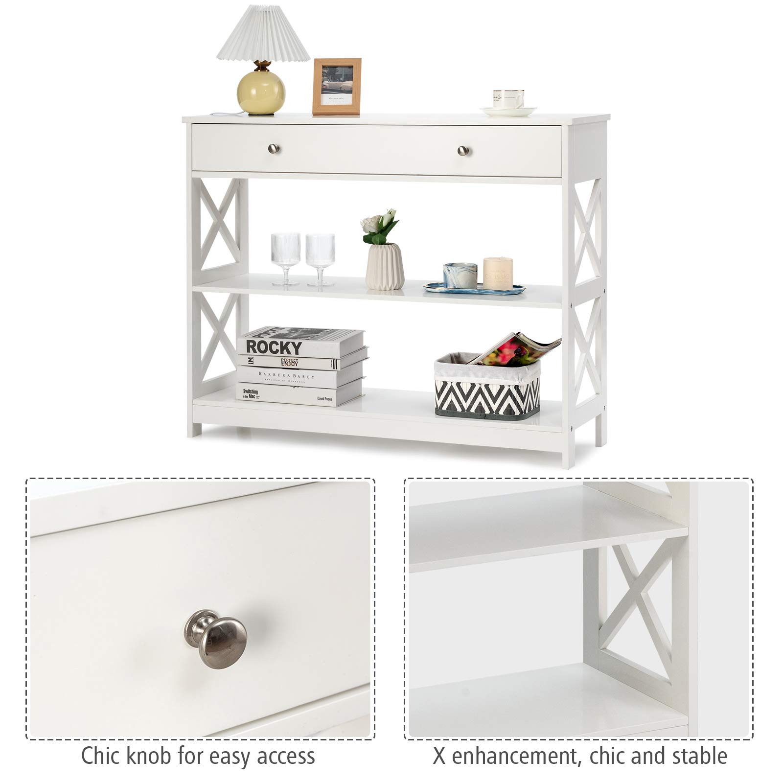 Giantex 3-Tier Console Table with 2 Drawers & Shelves, Modern Entryway Sofa Table with Spacious Desktop - Elegant Hallway, Living Room, Office Side Table (White) | Perfect for Small Spaces, Apartments & Home Décor