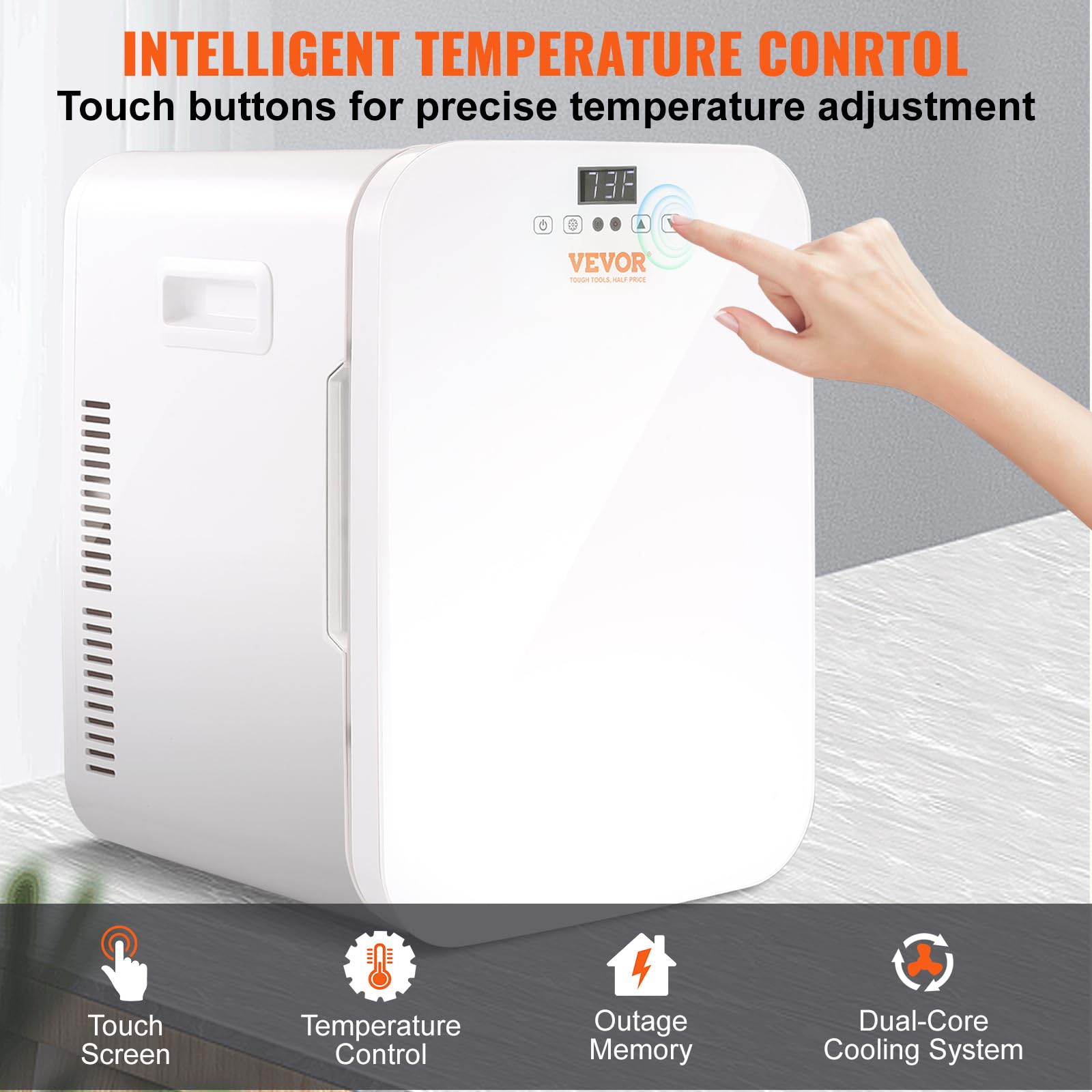 VEVOR 20L Mini Fridge with Temperature Control Touch Screen - Portable Skincare & Beverage Cooler for Cosmetics, Drinks, Milk - Perfect for Bedroom, Office, Car, Dorm - AC/DC Compact Refrigerator (White) - Ideal for Storing Skincare Products, Drinks & Snacks On-The-Go
