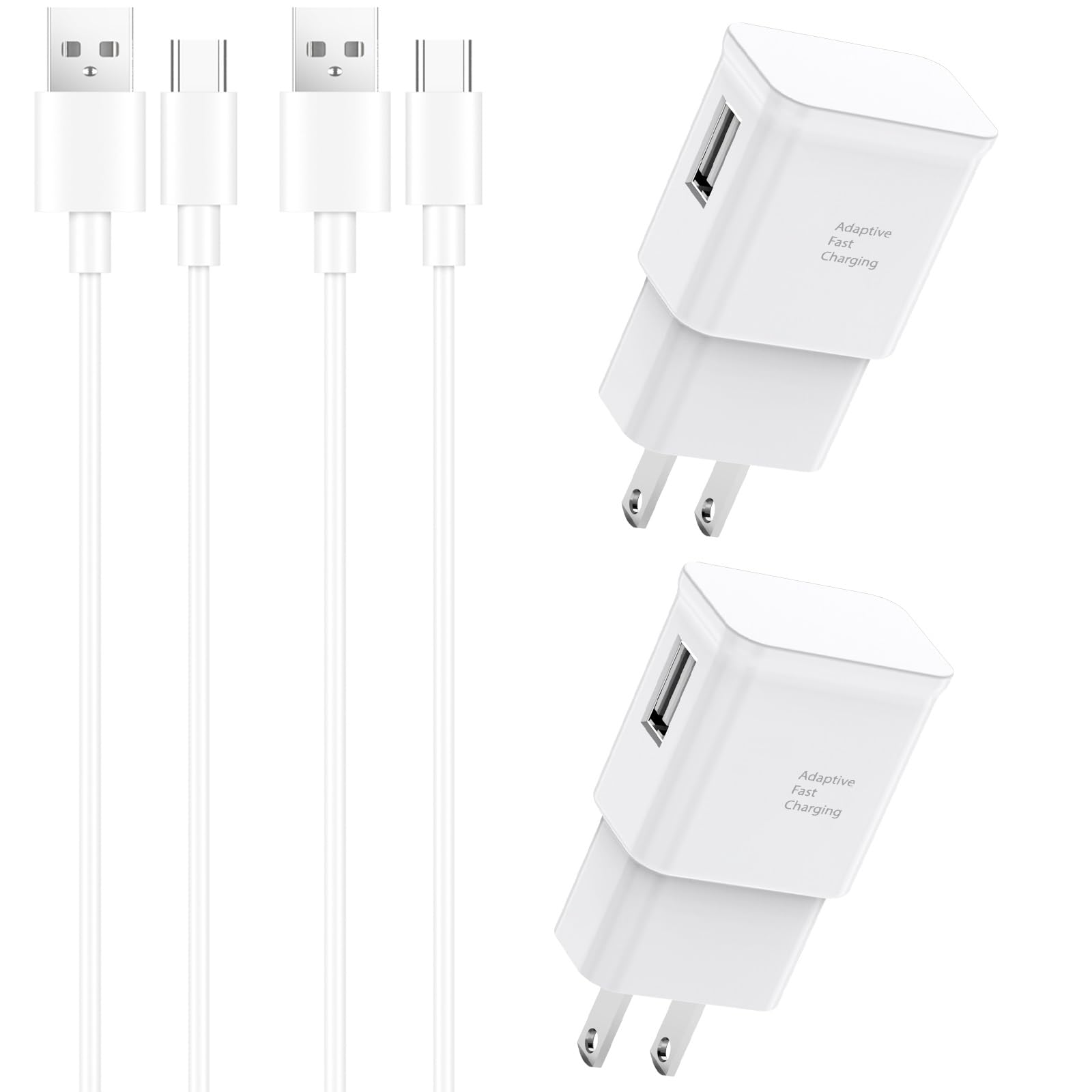 Fast Charging Cable & Wall Charger Block 2-Pack for Samsung Galaxy S10/S9/S8/Note 20/10/9/8/S20/S21/S22/S23/S24 Ultra/A52/A53/A54/A55 - 6ft USB-C Cable with Quick Charge - Perfect for Home, Office & Travel Charging