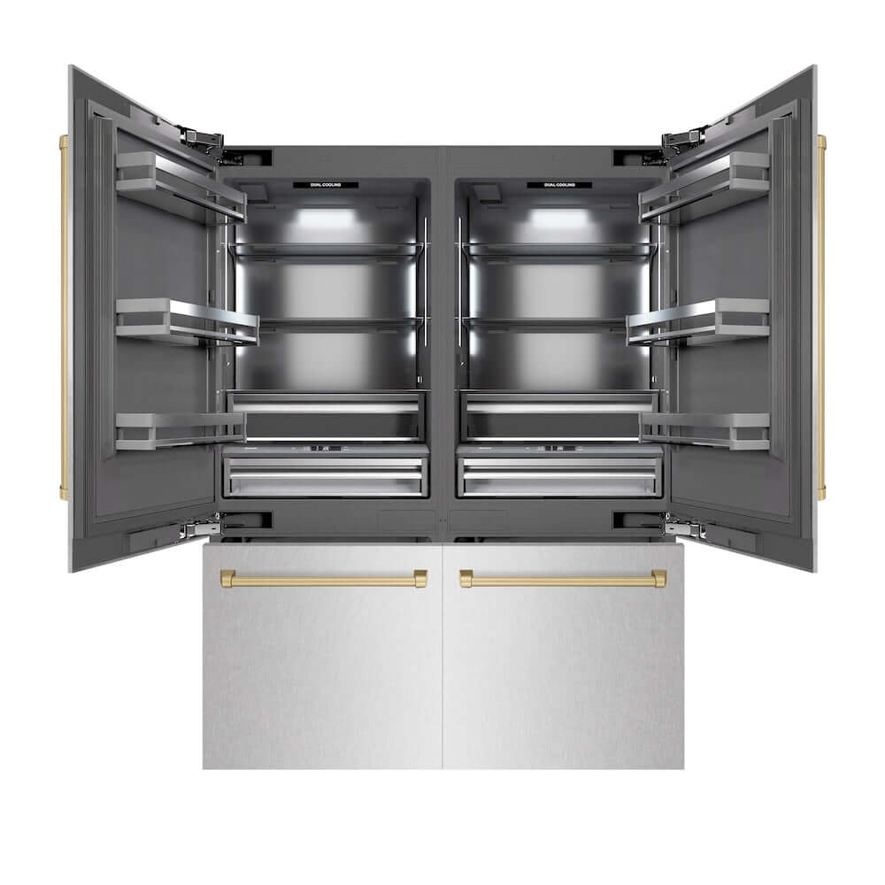 ZLINE Autograph Edition 60-Inch French Door Built-In Refrigerator - 32.2 cu.ft Capacity, Bottom Freezer, Water Dispenser & Ice Maker - Satin Stainless Steel with Graphite Gray Interior & Champagne Bronze Accents (GRBIVZ SN 60 CB) - Perfect for Modern Kitchens & Luxury Homes
