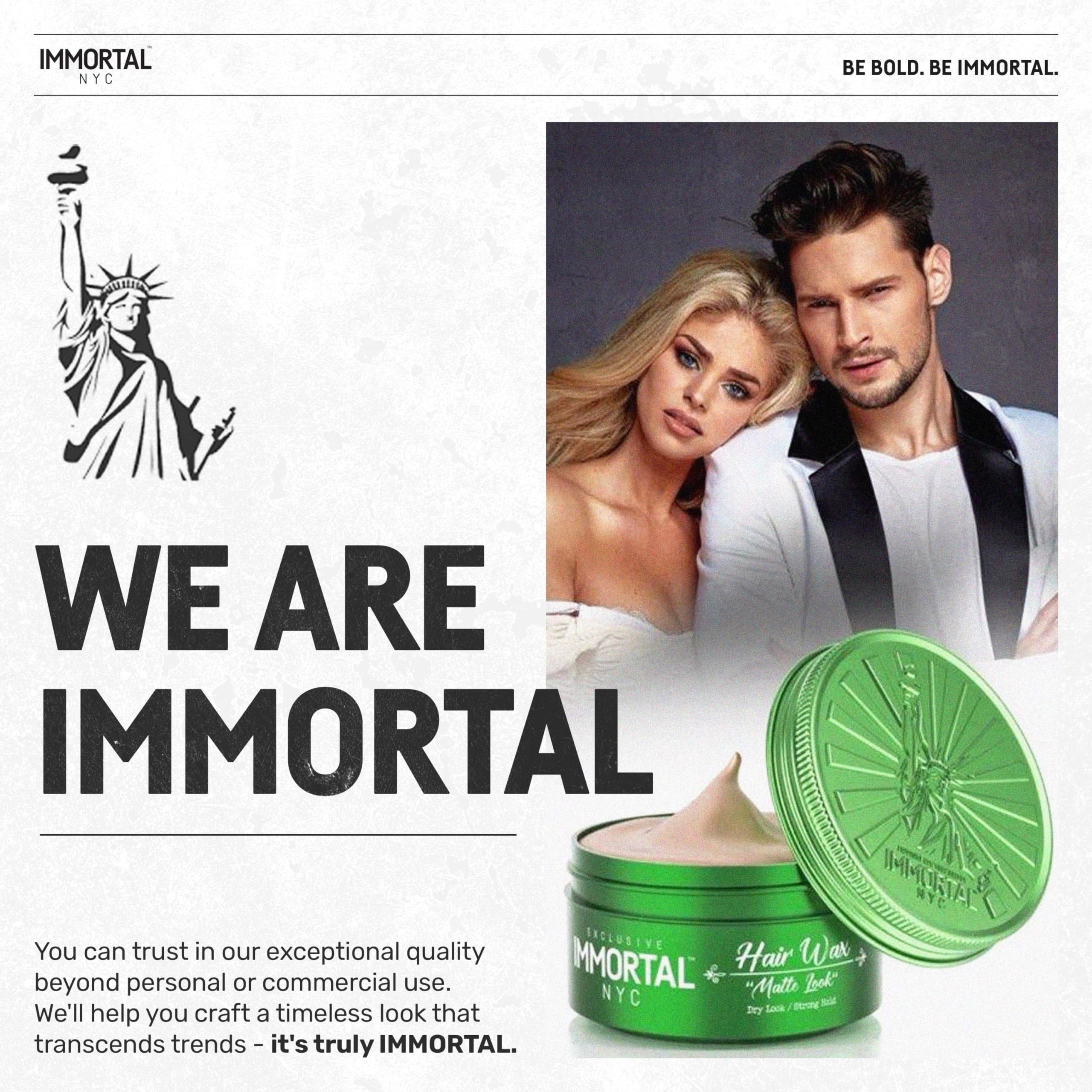 Immortal NYC Matte Look Hair Wax – Strong Hold, Matte Finish & Natural Look for Extra Volume & All-Day Control | Easy Wash Out | Perfect for Styling, Texturizing & Everyday Grooming
