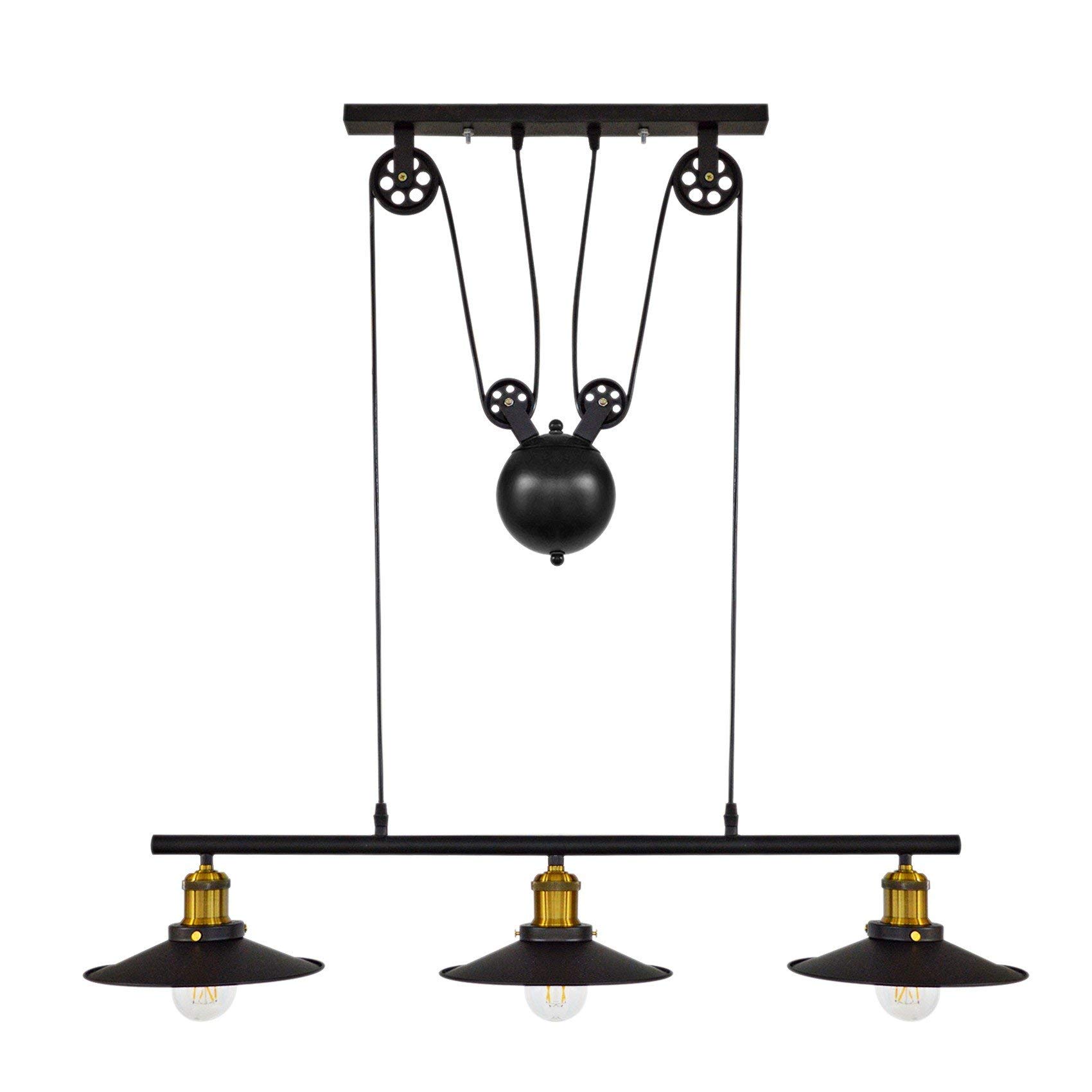 GREENLIGHTDEPOT Industrial Rustic Island Pendant Light - 3-Light Iron Suspension Lighting for Kitchen, Dining Room & Farmhouse Decor