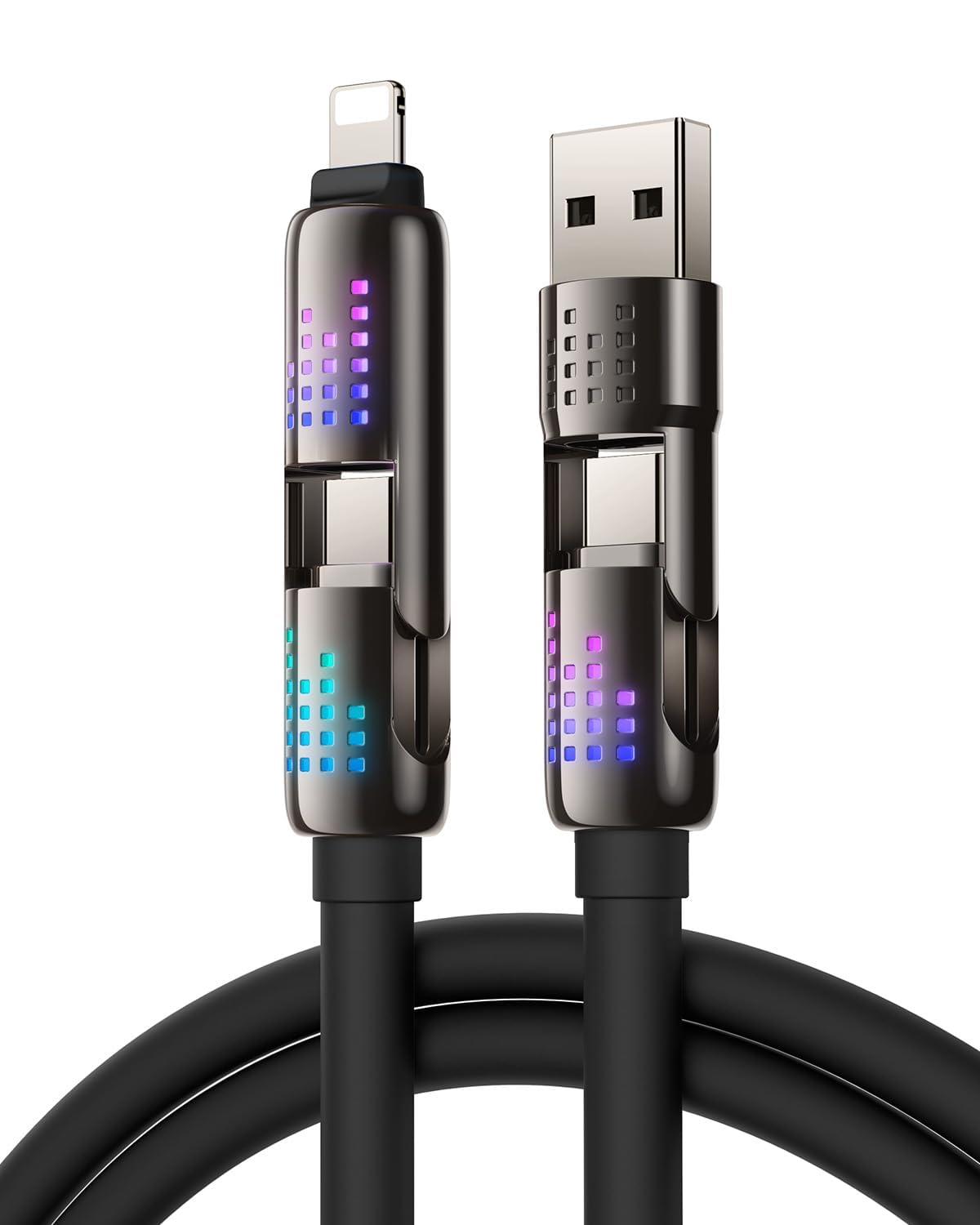 SYNCWIRE 4-in-1 USB Charging Cable (4FT) 240W Fast Charging Cable with USB/USB-C/Lightning Ports - Compatible with iPhone 16/15 Series, MacBook Pro, iPad, Galaxy S24/S23+, Android Auto - Perfect for Home, Office & Travel Charging