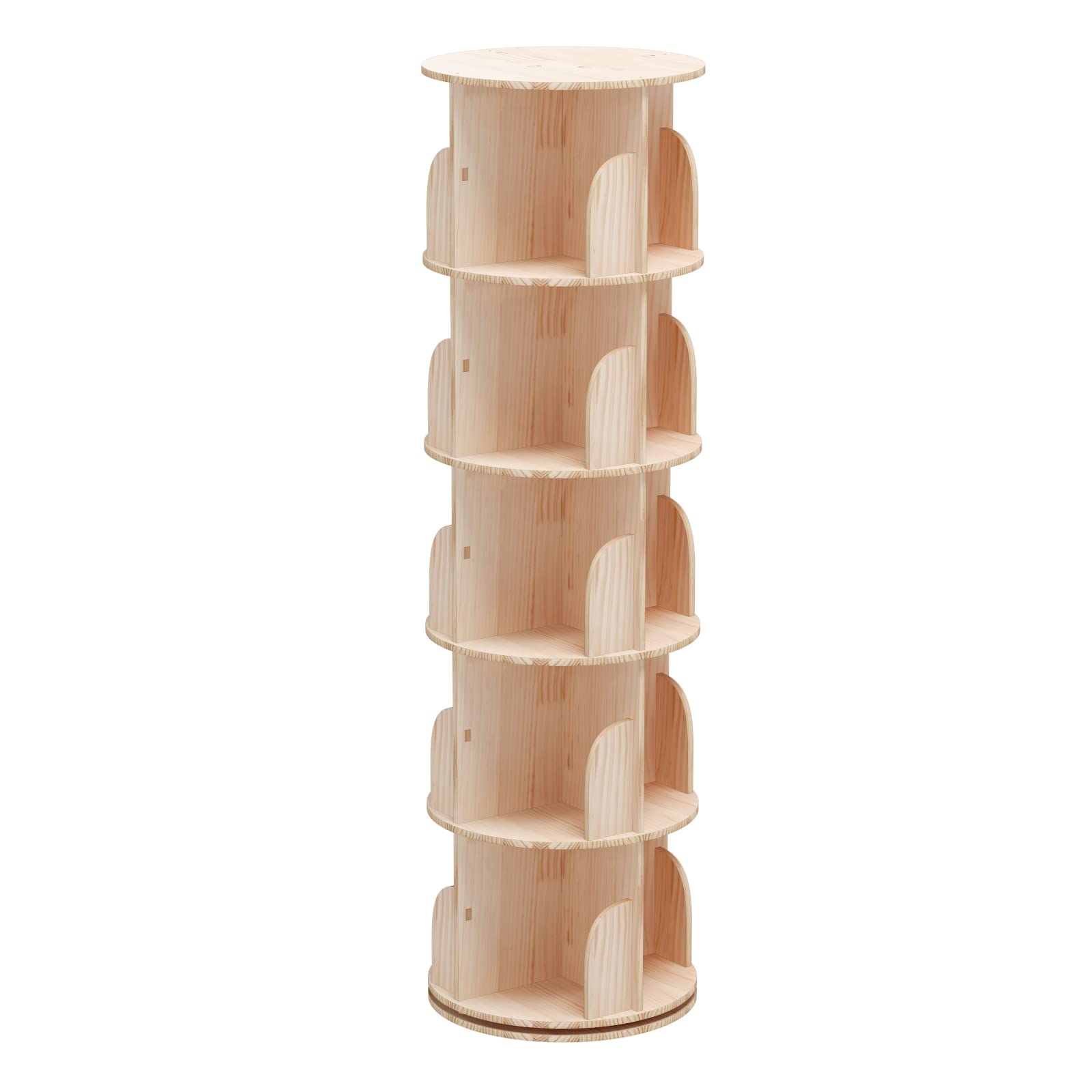 5-Tier 360° Rotating Stackable Bookshelf Organizer - Wooden Display Shelf for Bedroom, Living Room & Study - Perfect for Storing Books, Decor & Office Supplies - Intexca