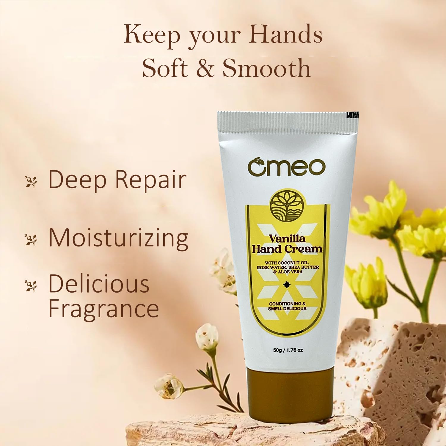 Omeo Vanilla Hand Cream 50g - Moisturizing & Nourishing for Dry Skin - Perfect for Winter Care, Travel & Daily Use