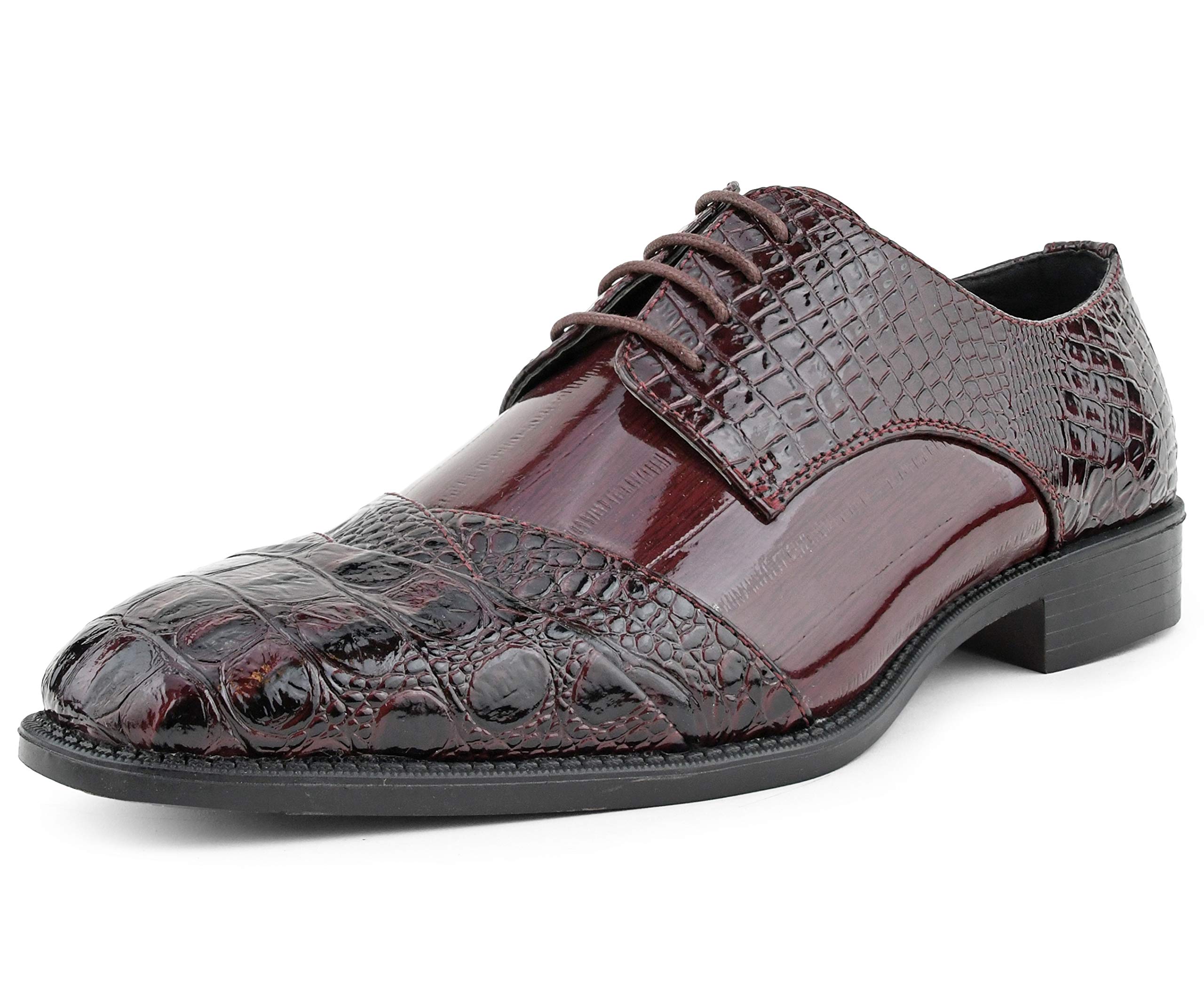 Bolano Bandit Men's Cap Toe Oxford Dress Shoes | Alligator Print Formal Shoes | Croc Folded Oxfords for Business, Weddings & Special Occasions