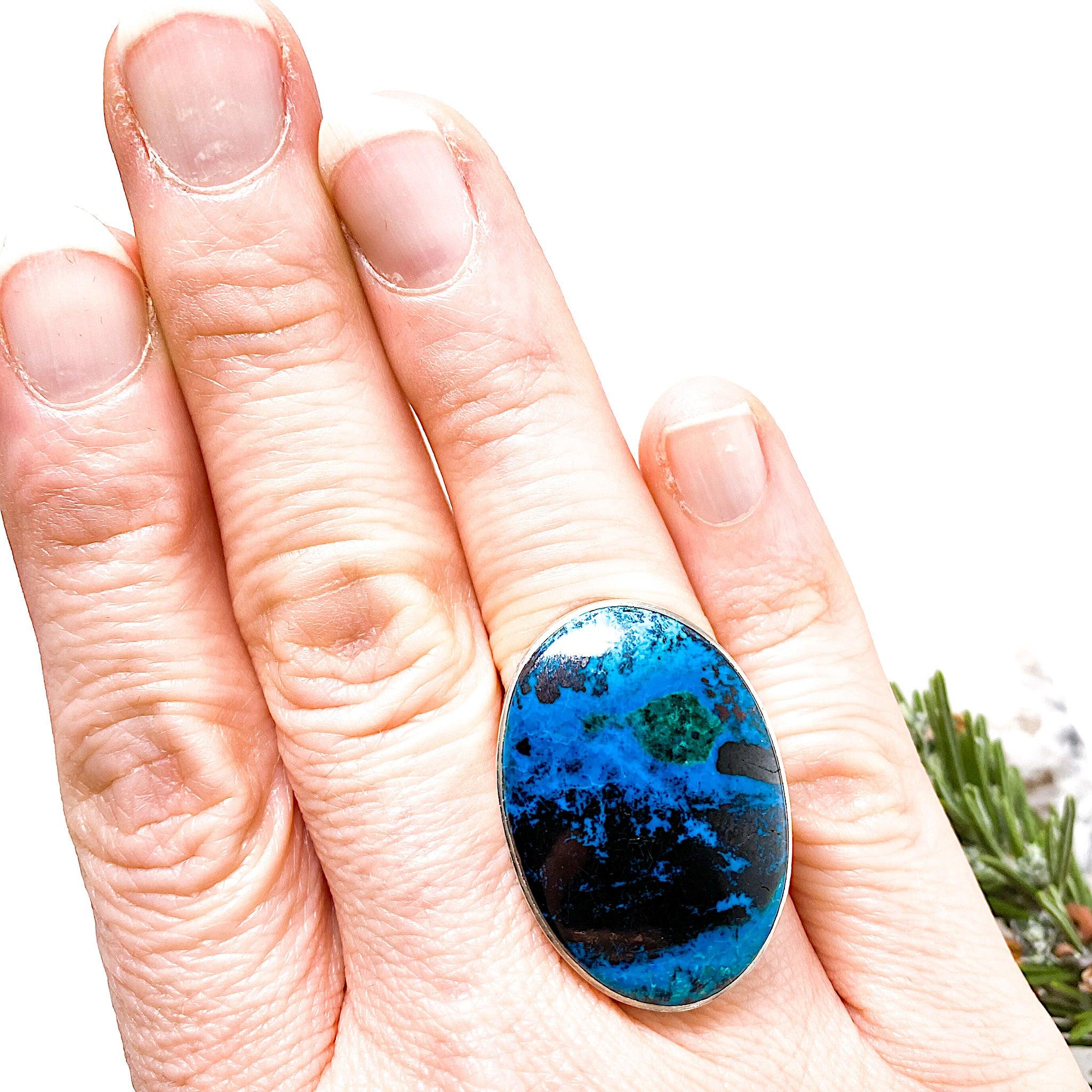Shattuckite Oval Cabochon Ring - Size 8 - KRGJ503 - Handmade Gemstone Jewelry for Women - Perfect for Boho Style, Spiritual Healing & Everyday Wear