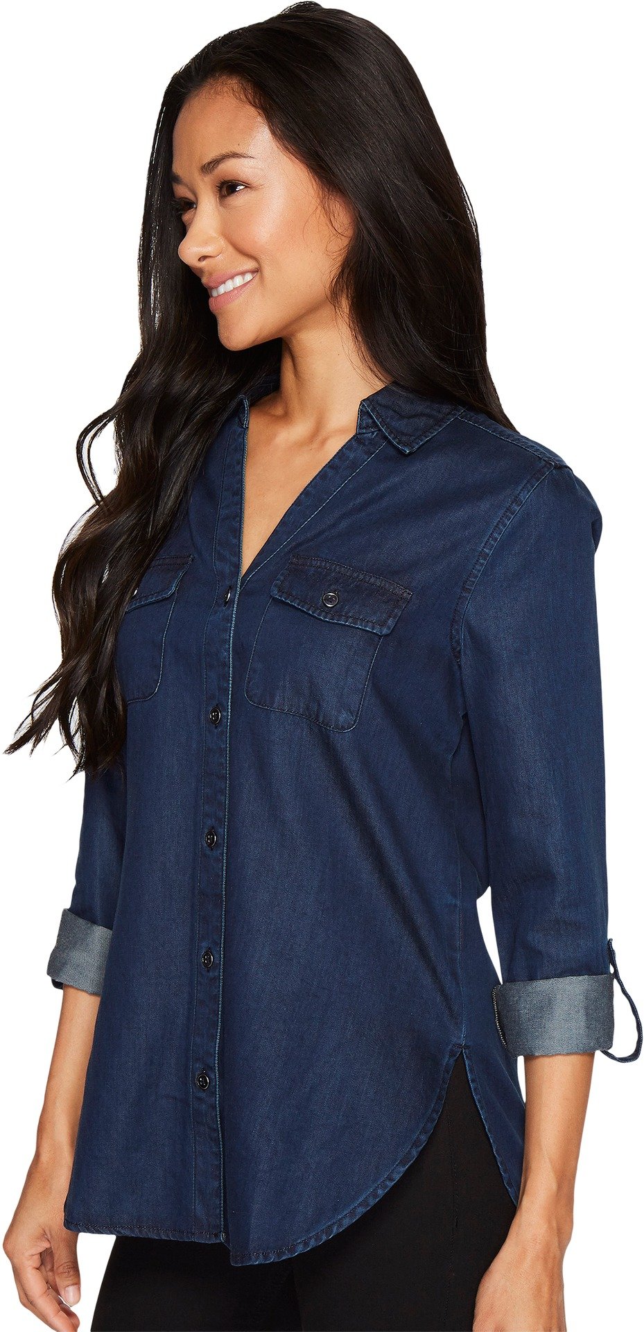 NYDJ Women's Chambray Denim Shirt - Classic Blue Denim Button Down Top for Casual & Work Outfits | Perfect for Layering, Office Wear & Weekend Styling