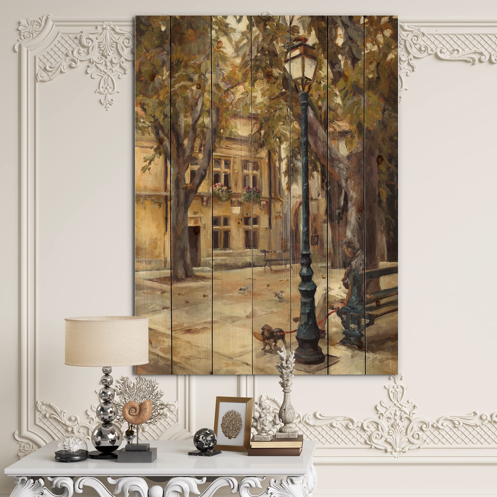 Provence French Village II Traditional Wood Wall Decor - Gold Wood Wall Art - Large Landscape Wood Panels Printed on Natural Pine - Perfect for Living Room, Bedroom & Farmhouse Decor