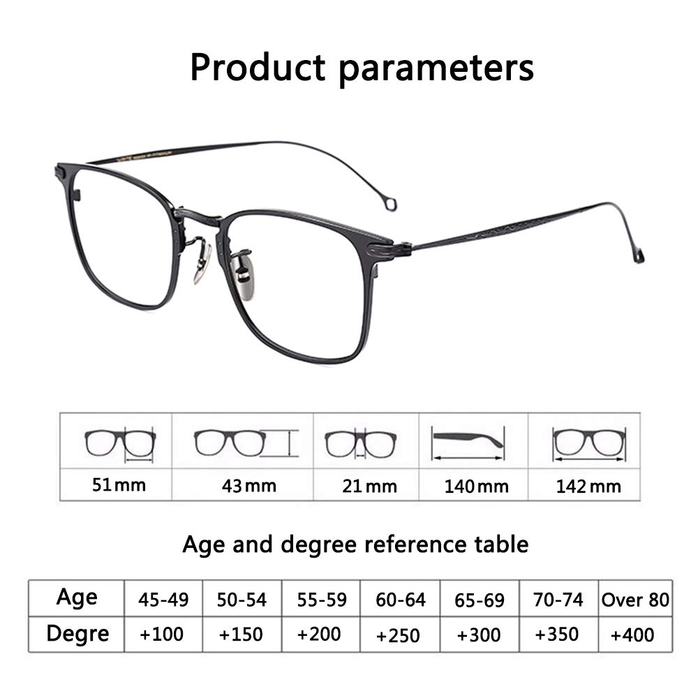 Premium Progressive Multi-Focus Reading Glasses with Anti-Blue Light HD Resin Lenses - Pure Titanium Frame, Gray +2.00 Strength - Perfect for Computer Work, Reading & Close-Up Tasks