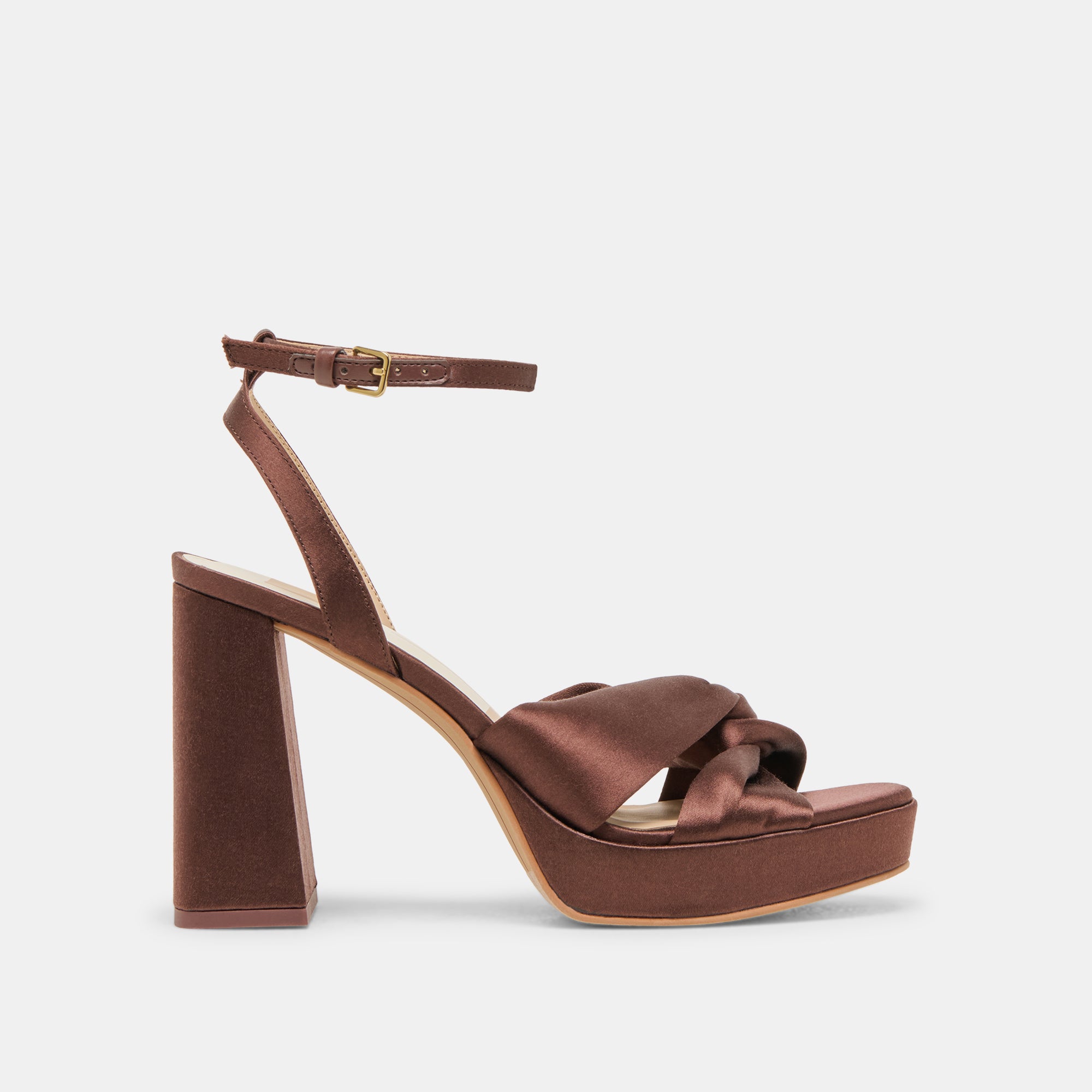 PARLO Women's Mid Heel Sandals - Brown Satin Elegant Dress Shoes for Weddings, Parties & Evening Events