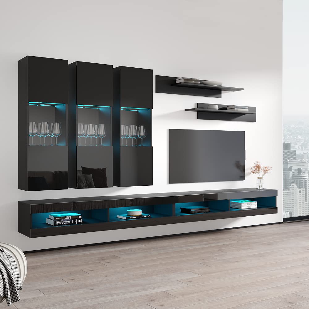 Modern Floating TV Stand with Storage & LED Lights - Wall-Mounted Entertainment Center Console for Bedroom & Living Room - 34
