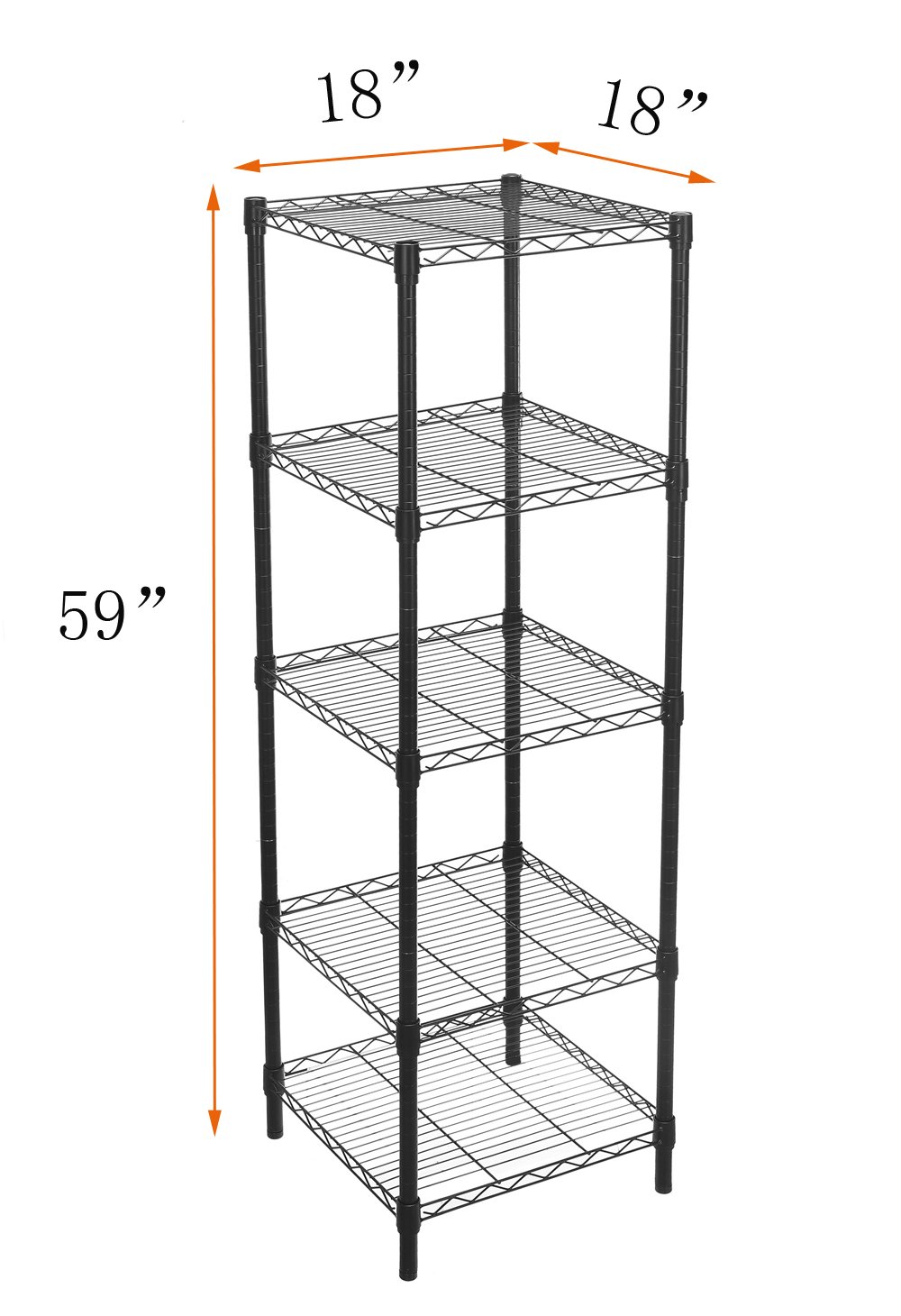 HollyHOME 5-Tier Adjustable Heavy Duty Steel Wire Shelving Rack - Space Saving Storage Shelf for Small Spaces, Room Corners, Bathroom, Kitchen & Garage - Thick Metal Tube Construction in Black