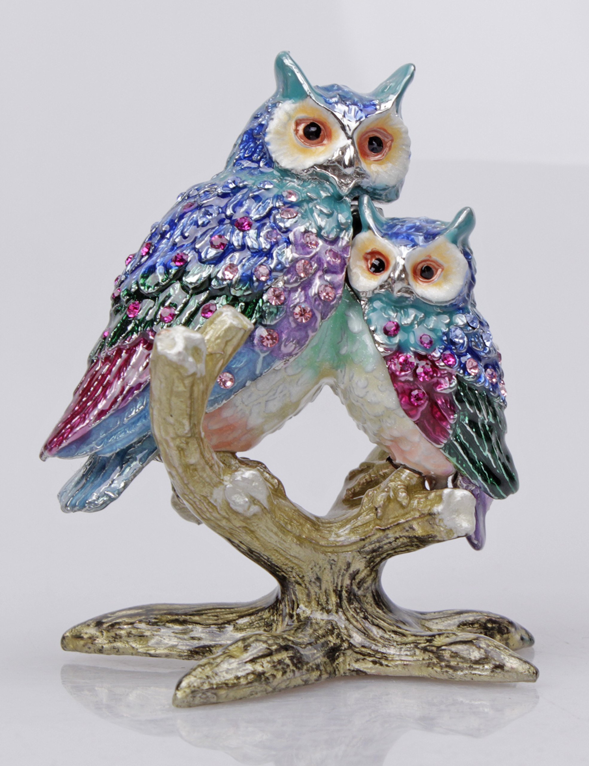 Owl Mommy and Baby Trinket Box - Rhinestone Jeweled Pill Box for Jewelry Storage, Home Decor, Gift Idea - Perfect for Mother's Day, Baby Showers & Nursery Decor