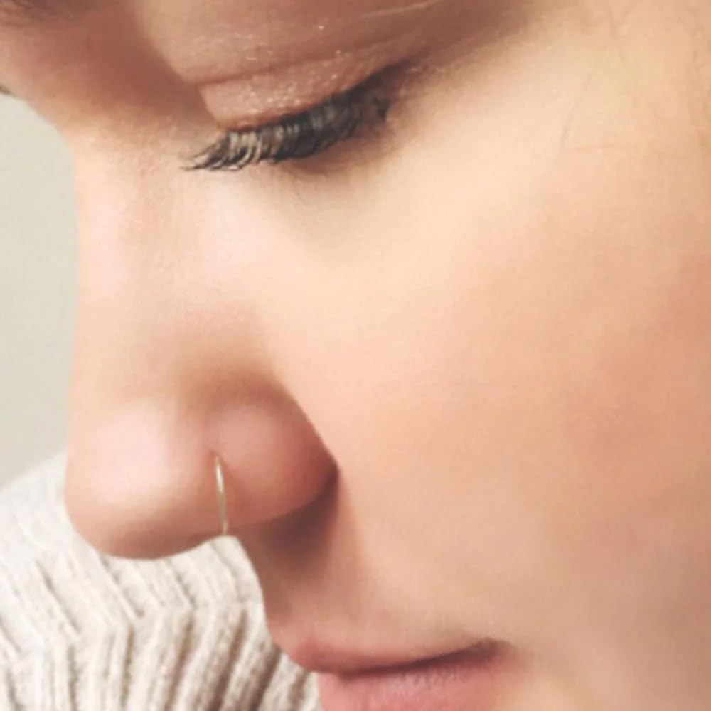 14K Rose Gold Nose Hoop & Cartilage Earring - 4 Sizes Petite Seamless Ring for Sensitive Ears - Dainty Nose & Ear Jewelry for Everyday Wear & Special Occasions