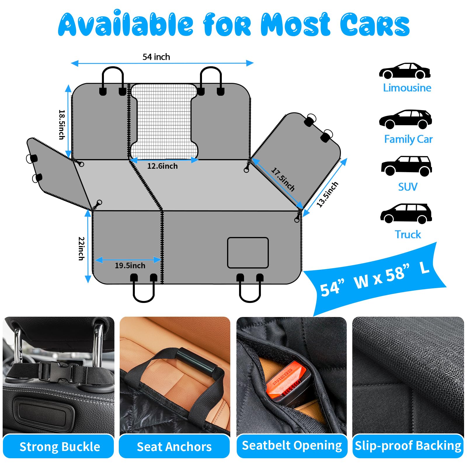URPOWER 6-in-1 Waterproof Dog Car Seat Cover for Back Seat - 40/60 Split Pet Hammock with Mesh Window & Side Flaps - Universal Fit for Cars, SUVs & Trucks - Perfect for Road Trips, Daily Commutes & Pet Travel Protection