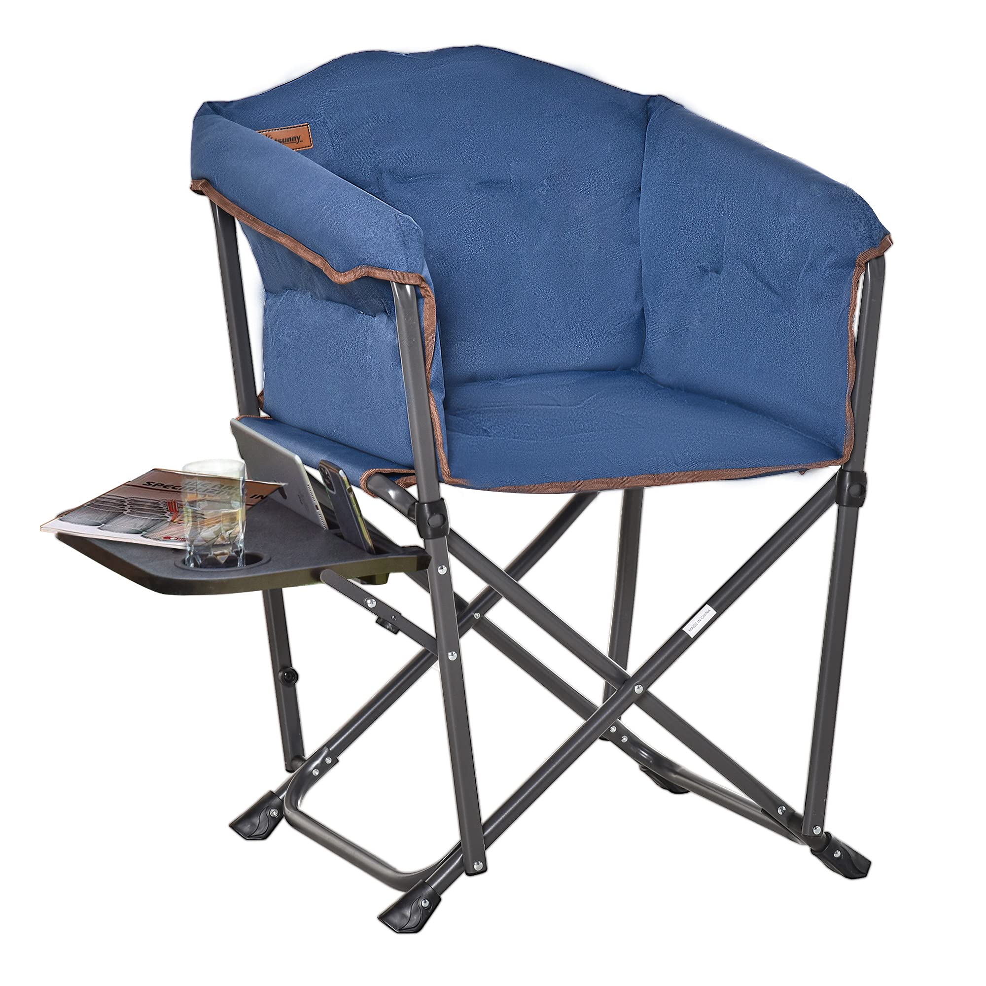 Outsunny Heavy Duty Folding Director Chair with Thick Padded Seat, Side Table & Sturdy Frame - Perfect for Camping, Beach, Picnic, Hiking, Travel & Outdoor Events - Comfortable Portable Blue Chair for Relaxation & Leisure Activities