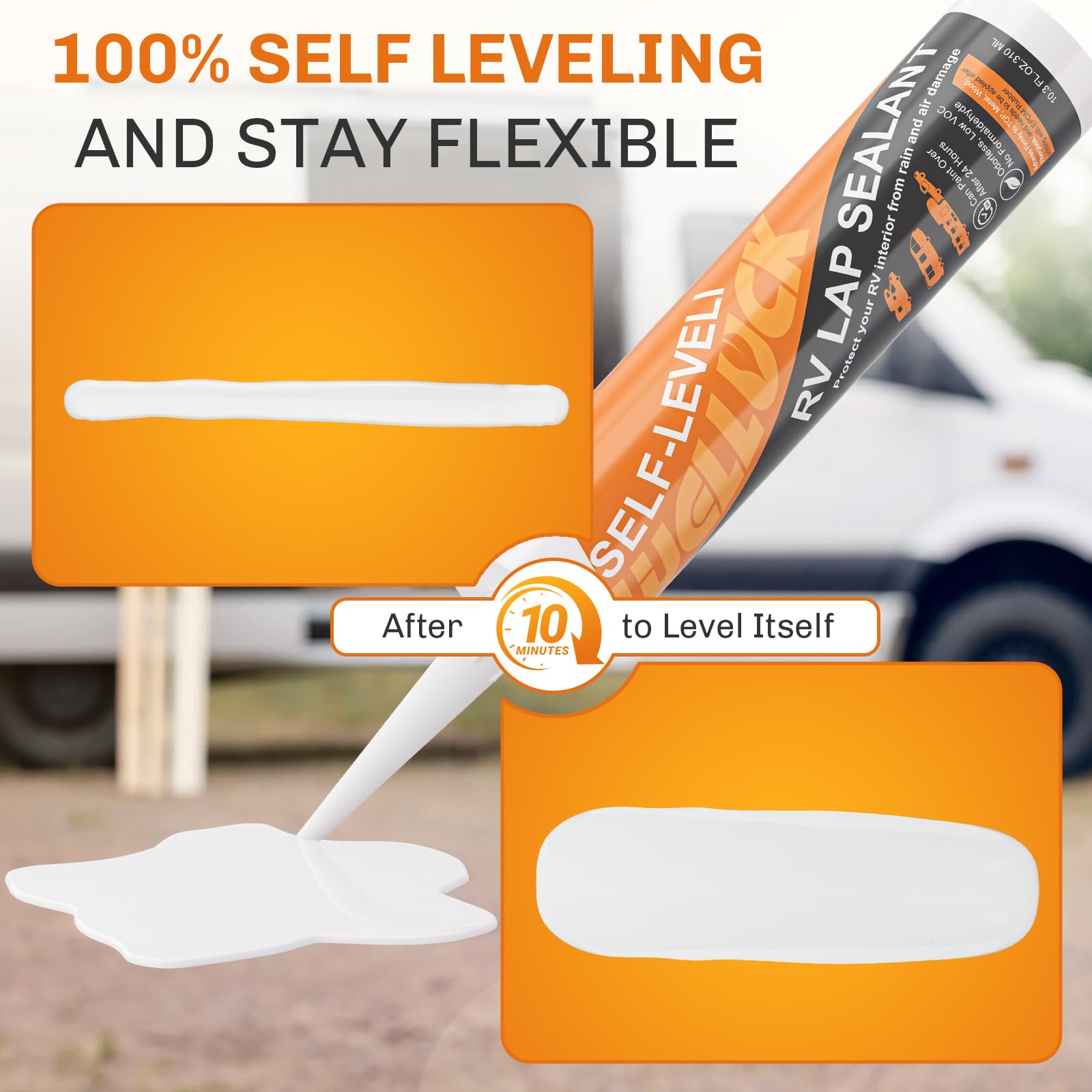 Self-Leveling RV Roof Sealant - White Flexible Waterproof Lap Sealant for RV, Camper, Motorhome & Trailer Roof Repair - EPDM Rubber Caulking, UV Resistant, All-Weather Adhesive (1 Pack) - Perfect for Leak Prevention & Roof Maintenance in Harsh Climates