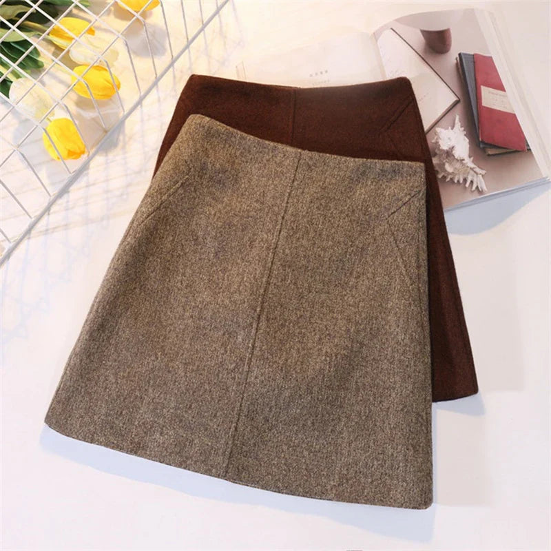 Women's Warm Wool A-Line Mini Skirt High Waist Thick Winter Skirt for Women - Perfect for Office, Party, and Casual Outfits