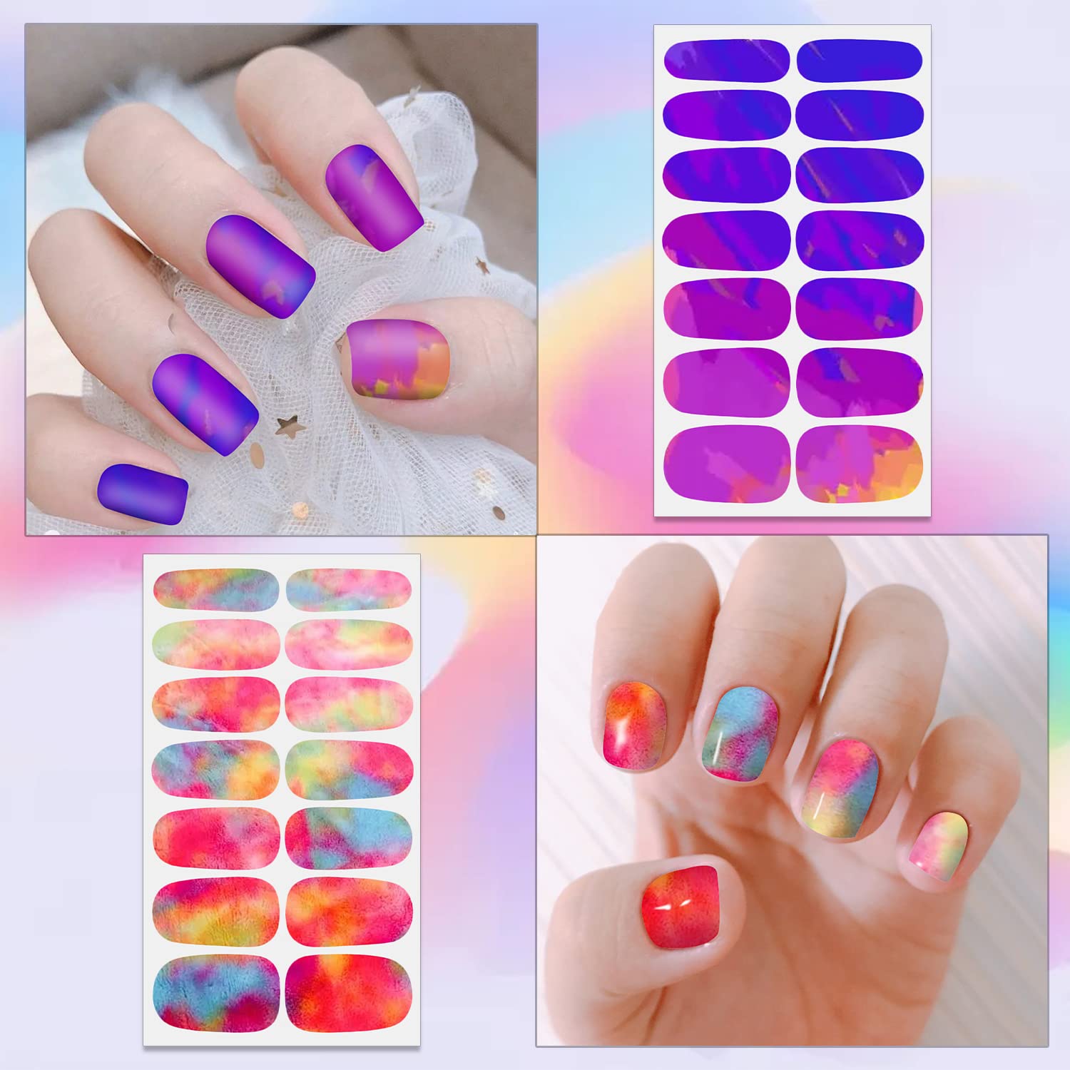 DANNEASY 12 Sheets Rainbow Gradient Nail Polish Strips - Self-Adhesive Nail Stickers, Full Nail Wraps for Women & Girls, Gel Nail Strips Accessories | Perfect for Parties, Weddings, Holidays & DIY Nail Art