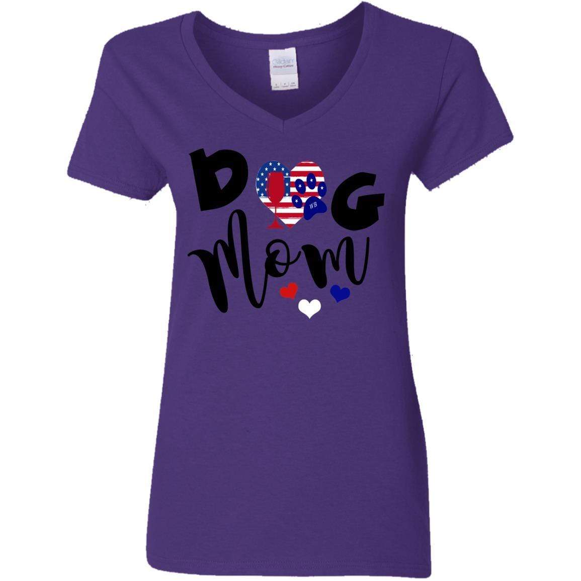 American Dog Mom Ladies' 5.3 oz V-Neck T-Shirt - Comfortable Cotton Tee for Pet Lovers | Perfect for Casual Wear, Dog Park Outings & Matching with Your Pup