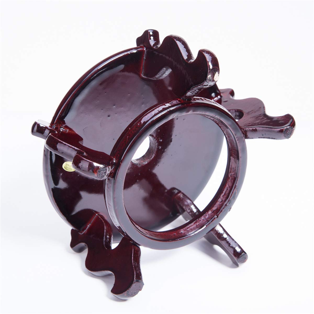 Exquisite Handcrafted Rosewood Oriental Fishbowl Vase Stand - 12 Inch Round Decorative Display for Home, Office & Feng Shui Decor