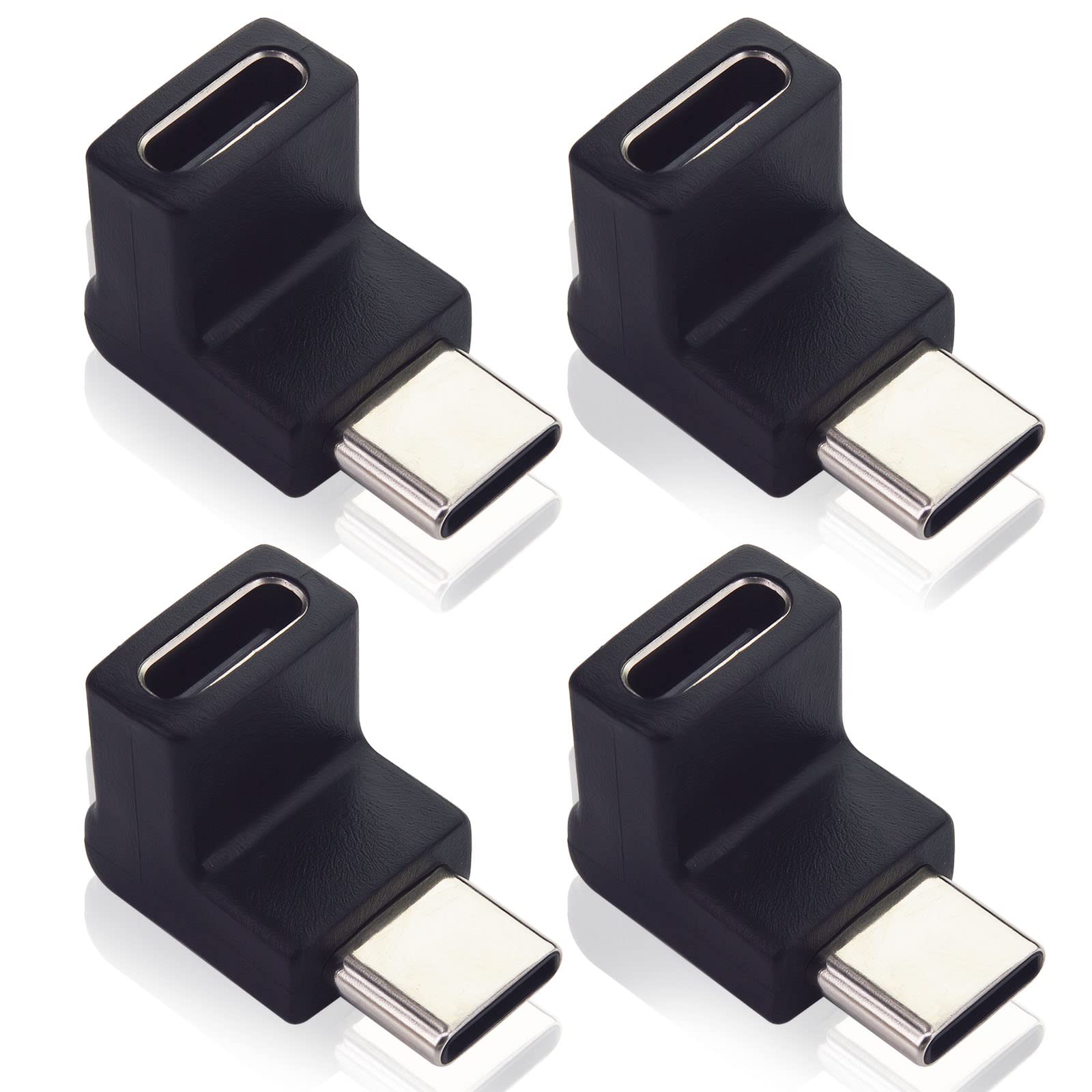 90 Degree Right Angle USB Type C Extension Adapter (4 Pack) - USB C Male to Female Extender for All USB C Devices - Supports 10Gbps Data Transfer - Perfect for Laptops, Phones & Tight Spaces