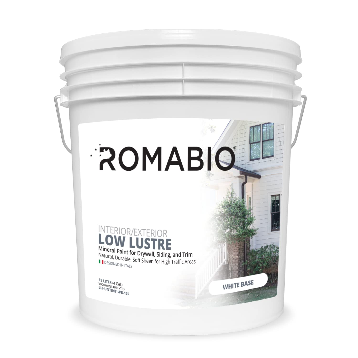 Romabio Low Lustre Mineral-Based Paint for Interior & Exterior - Silver Lining 15L (3.96 Gallon) | Eco-Friendly Matte Finish for Walls, Furniture & DIY Projects