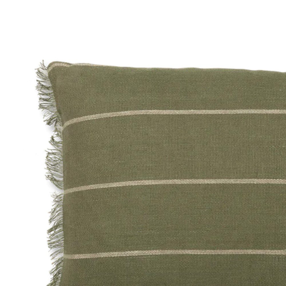 FERM LIVING Calm Cushion - Soft Rectangular Throw Pillow Cover in Olive Green & Off White | Boho Home Decor for Living Room, Bedroom & Sofa