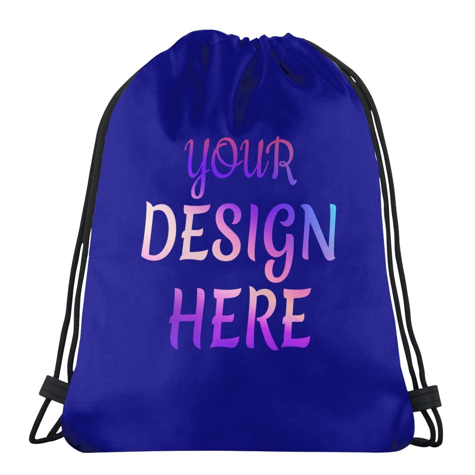 Custom Drawstring Bags with Logo - Personalized Text & Picture Print - Dark Blue Backpack for Gym, Travel & School - Promotional Gift & Event Giveaway