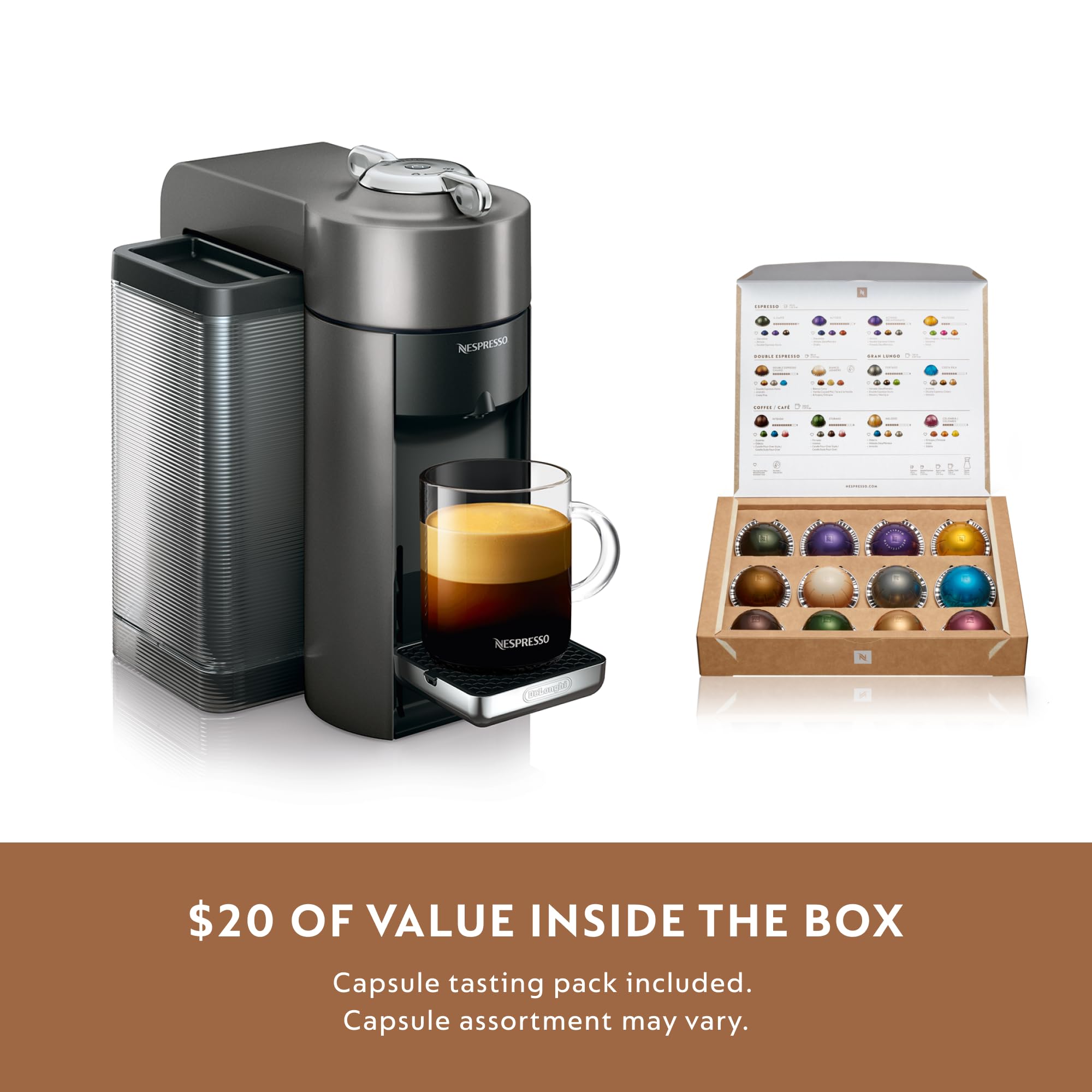 De'Longhi Nespresso Vertuo Coffee and Espresso Maker with 54oz (1597ml) Capacity - Graphite Metal Finish for Home & Office Use