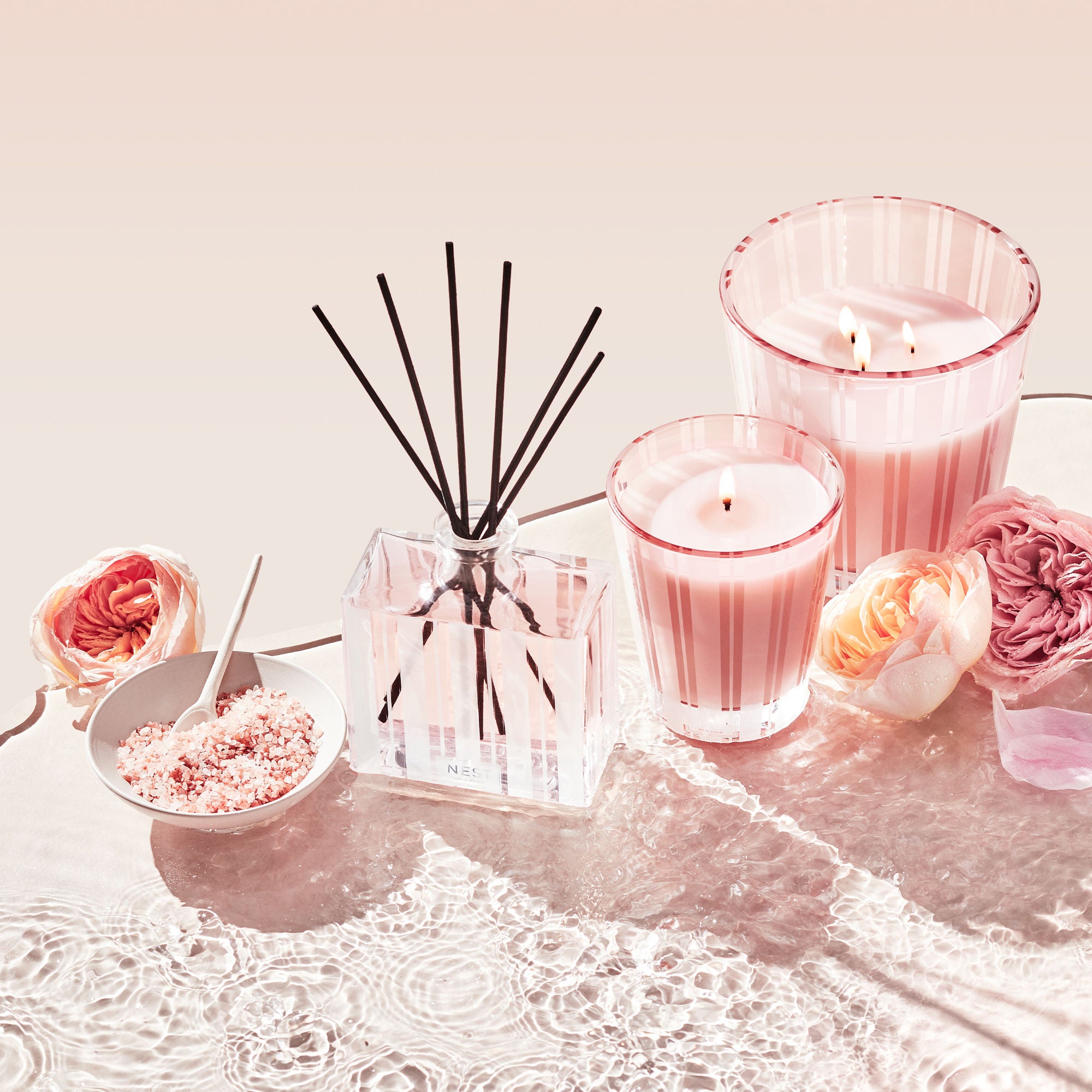 Himalayan Salt & Rosewater Scented Candle - Natural Aromatherapy for Relaxation, Meditation & Home Decor