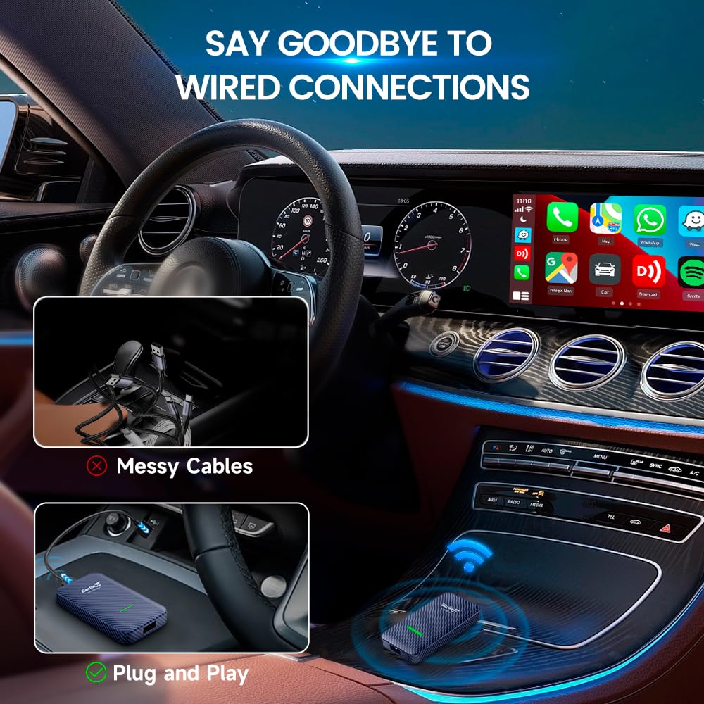 Carlinkit 4.0 2025 Wireless CarPlay & Android Auto Adapter - Convert OEM Wired CarPlay to Wireless, 2-in-1 Dual System Support, 5GHz WiFi, OTA Upgrade - Perfect for Commuting, Road Trips & Hands-Free Driving