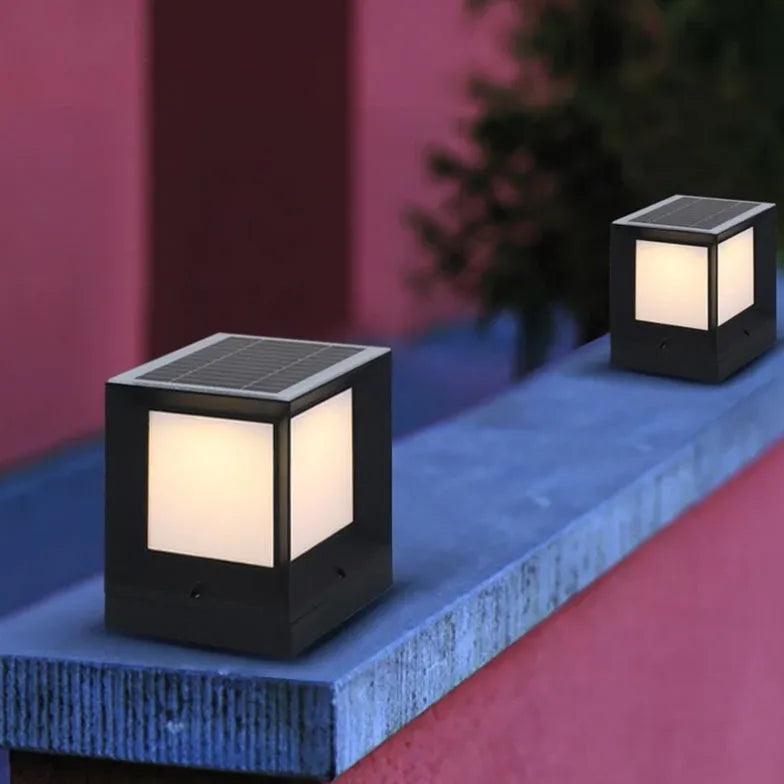 Frosted Glass Square Solar Outdoor Pillar Lights - Waterproof Garden Pathway Lighting for Patio, Yard, and Driveway Decoration