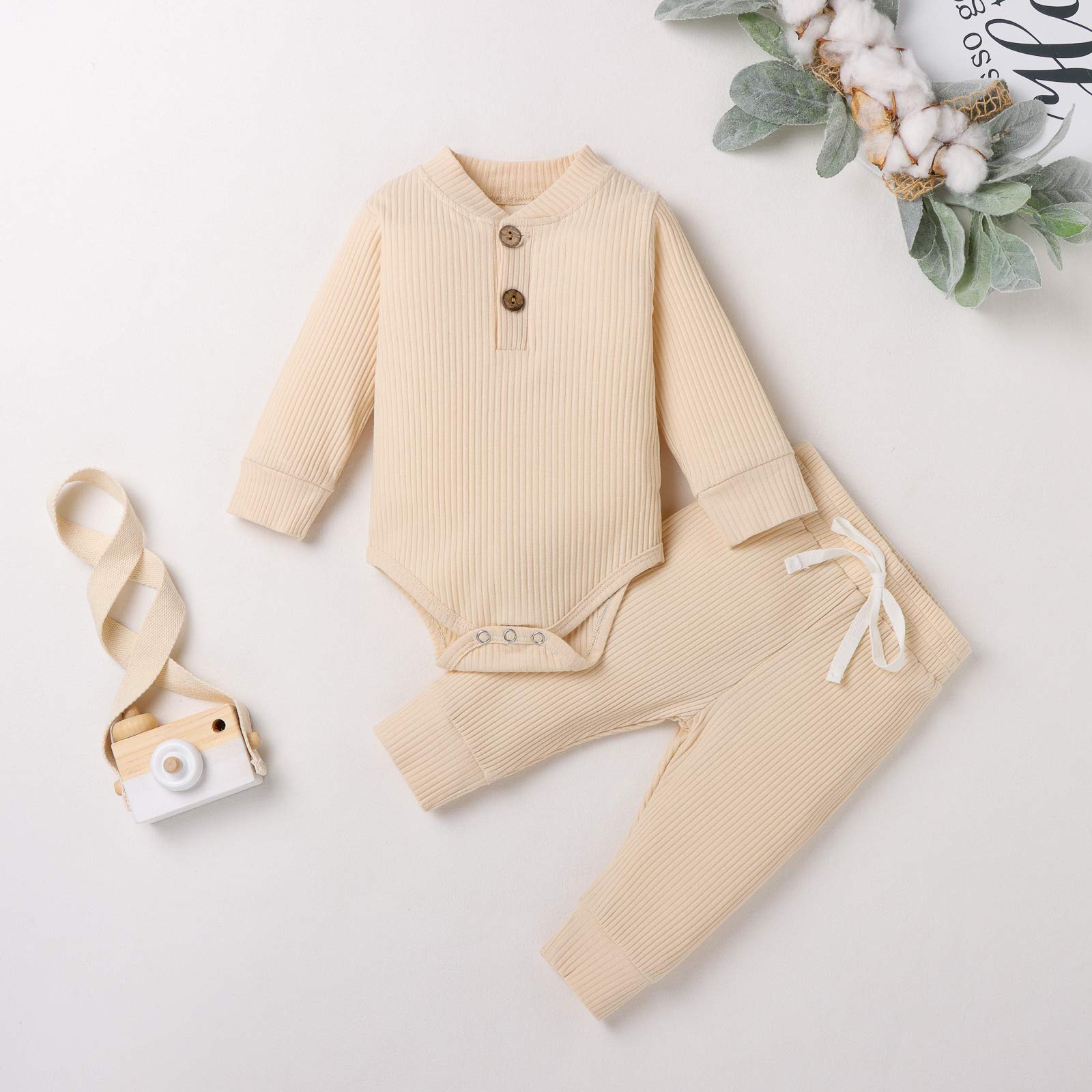 Newborn Baby Girl & Boy Fall Winter Clothes - Soft Cotton Knit Romper & Pants Set (3-24 Months) | Warm Long Sleeve Outfits for Infants | Perfect for Playdates, Family Photos & Holiday Gatherings