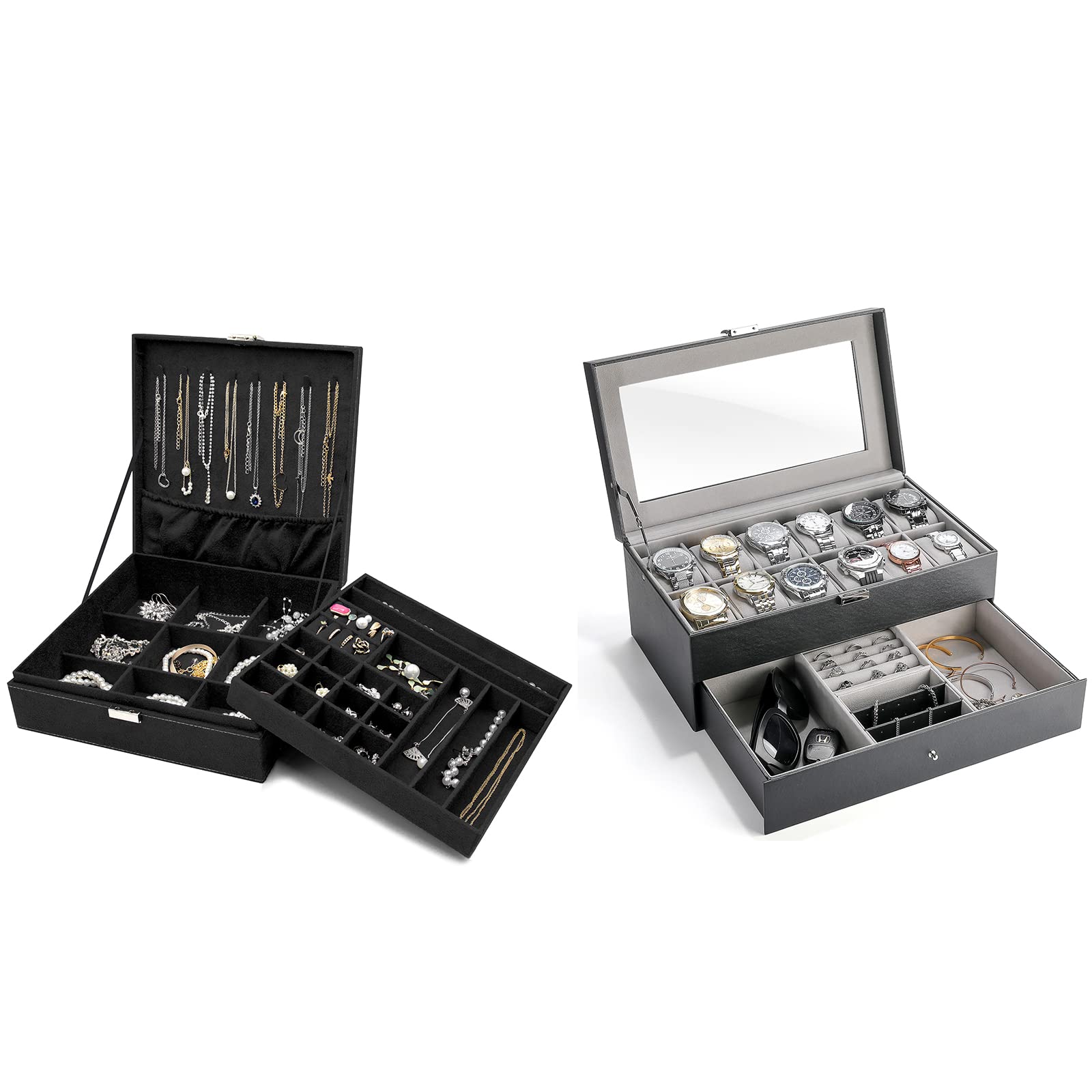 ProCase Jewelry Box Organizer with 12 Slots - Travel Watch Storage Case for Women & Men | Perfect for Necklaces, Rings, Earrings & Watches - Great for Home, Office & Travel Use