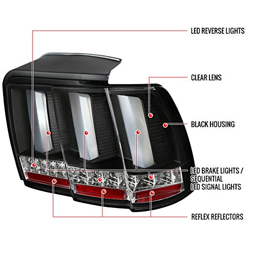 Black LED Sequential Turn Signal Tail Lights & Brake Lamps for 99-04 Cars - Upgrade Your Vehicle's Style & Safety for Night Driving & Custom Looks