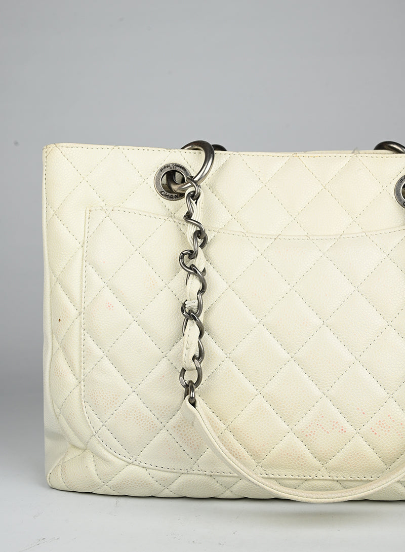 Authentic Chanel GST Leather Tote Bag in White - Luxury Handbag for Women, Perfect for Work, Travel & Everyday Use