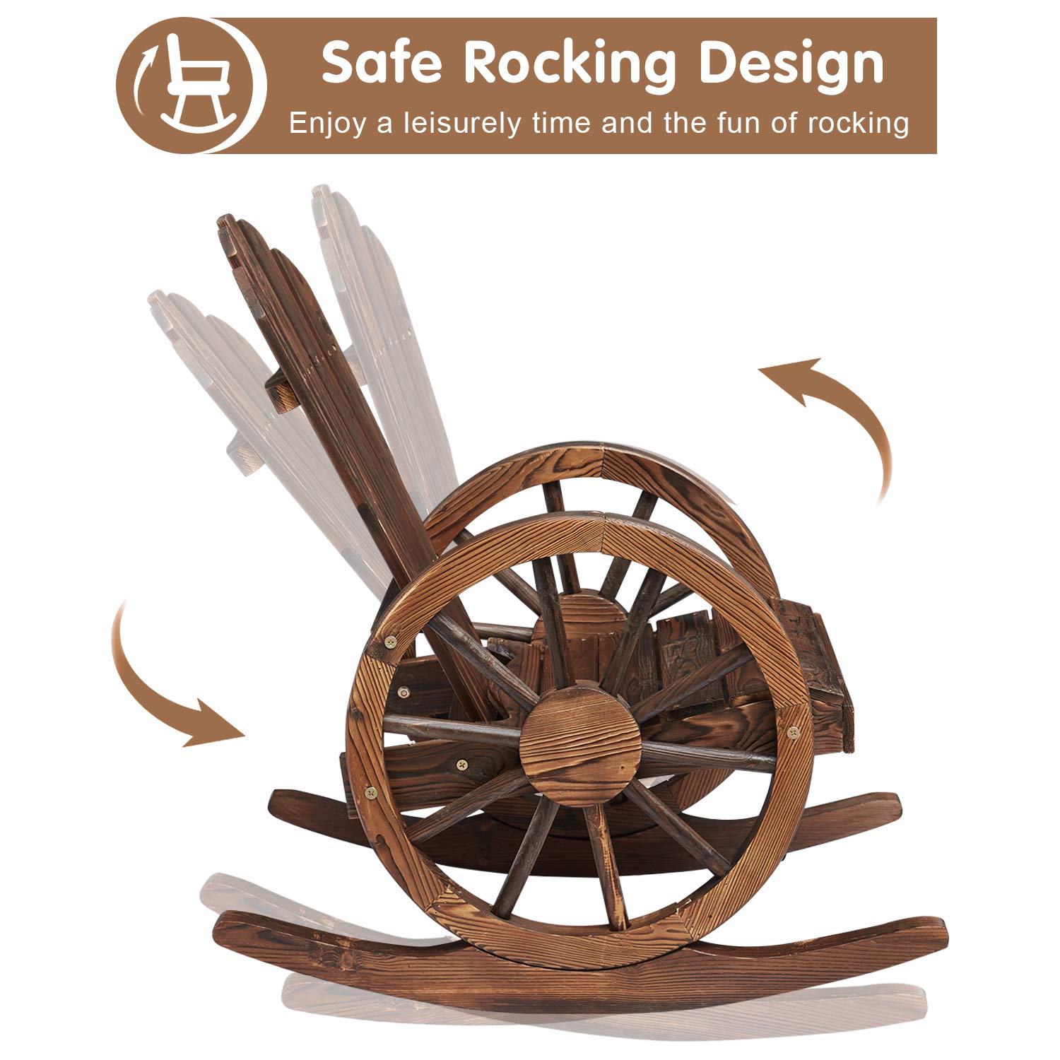 **Kinsuite Rustic Fir Wood Wagon Wheel Rocking Chair - Outdoor Patio Garden Armrest Chair for Country Yard & Porch - Perfect for Relaxing, Reading, and Enjoying Nature**