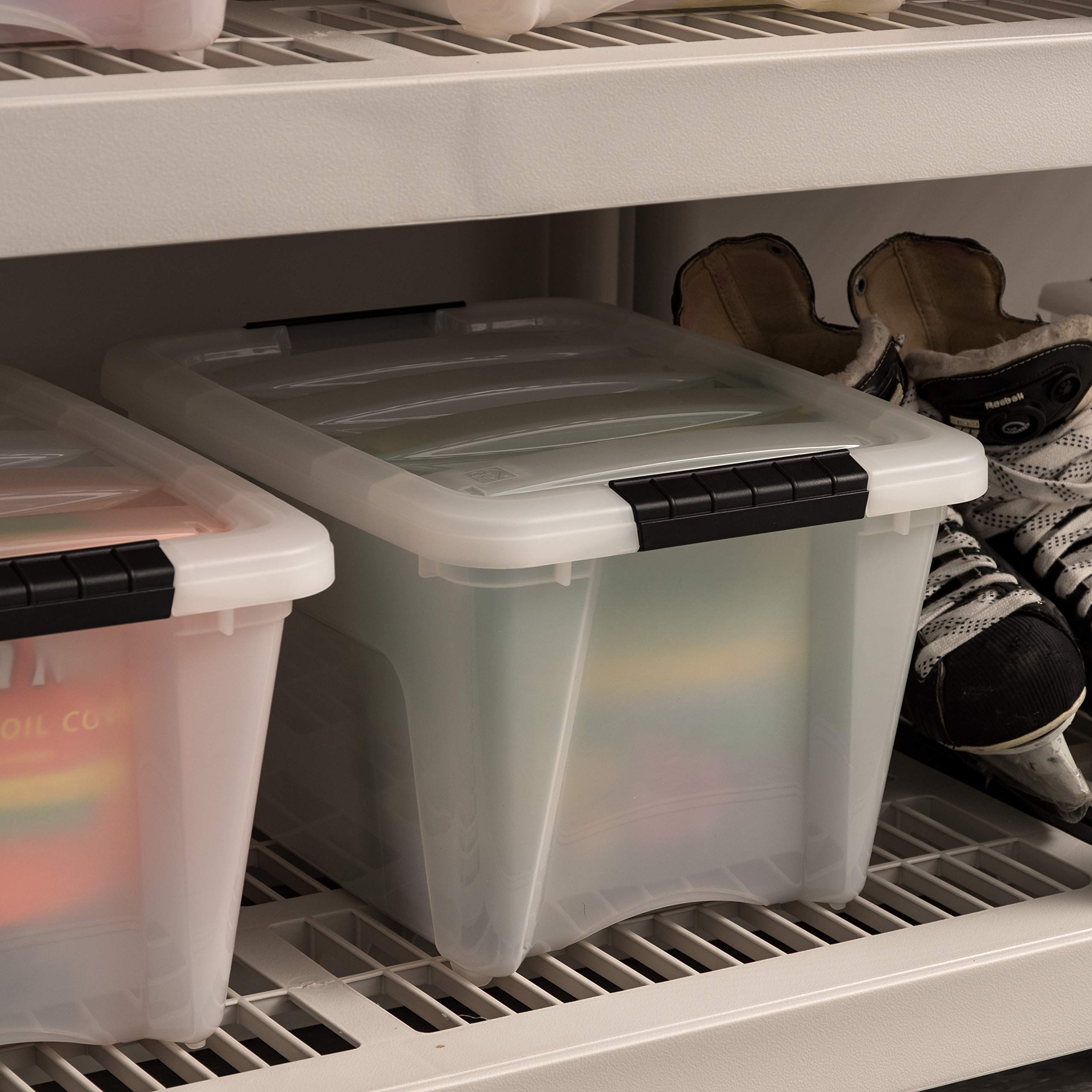 IRIS USA 19 Quart Stackable Plastic Storage Bins with Lids - 6 Pack BPA-Free Organizing Containers | Made in USA | Durable Nestable Design with Secure Latches & Pull Handles | Perfect for Home Organization, Closet Storage & Pantry Organization (Pearl White)