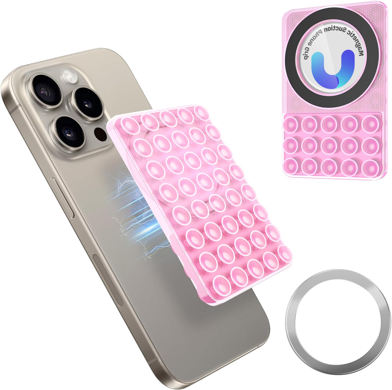 Non-Slip Silicone Suction Cup Phone Holder - Universal Fit for All Smartphone Models, Hands-Free Car Mount & Selfie Stick for Videos, Calls & GPS Navigation - Pink Phone Sticker for Dashboard, Bathroom Mirror & Office Desk Use