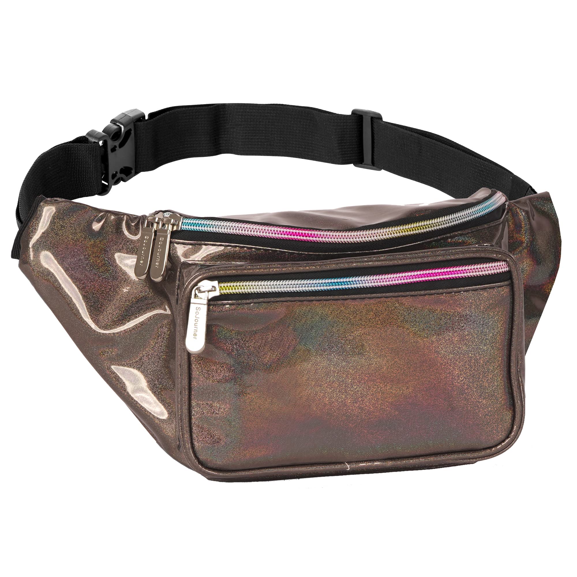 Holographic Fanny Pack Belt Bag for Men & Women - Waterproof Crossbody Waist Bag with Large Capacity - Hands-Free Bumbag for Hiking, Running, Travel, Festivals & Outdoor Activities (Copper Glitter)